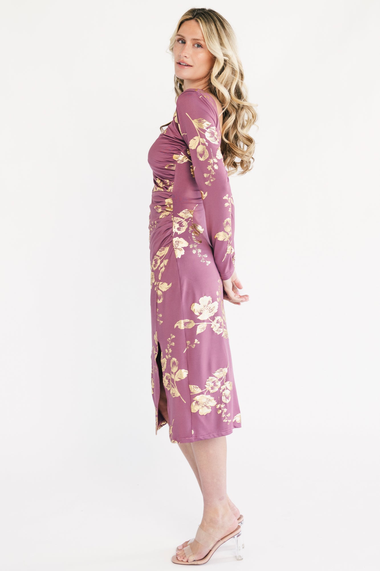 Valeria Midi Dress | Dusty Orchid + Gold-Glamsiq