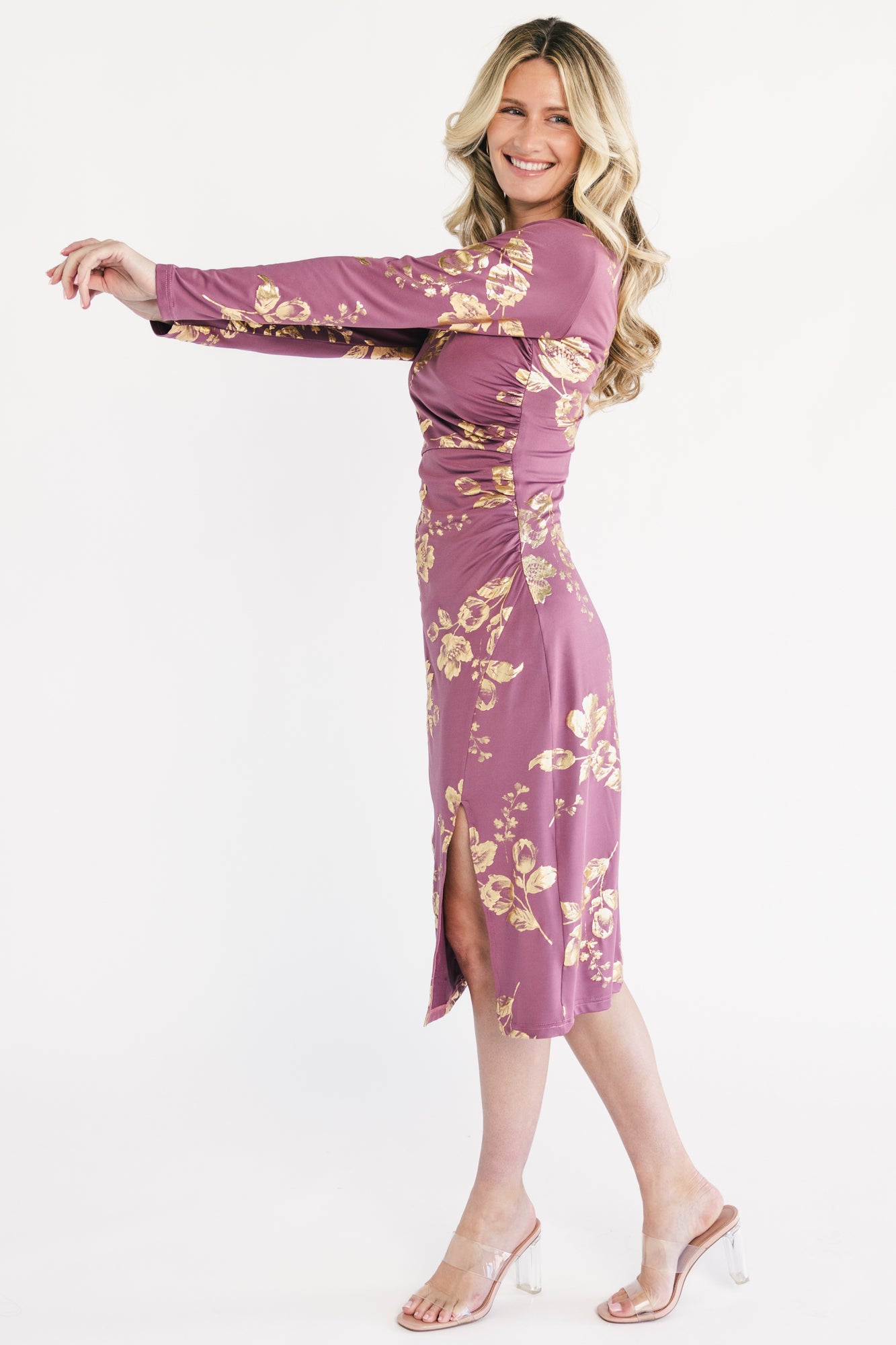 Valeria Midi Dress | Dusty Orchid + Gold-Glamsiq