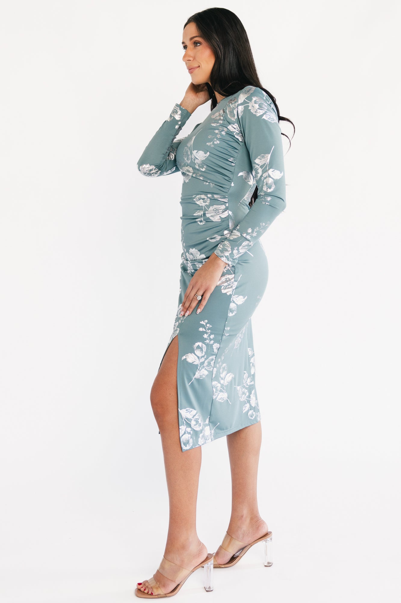 Valeria Midi Dress | Vintage Teal + Silver-Glamsiq