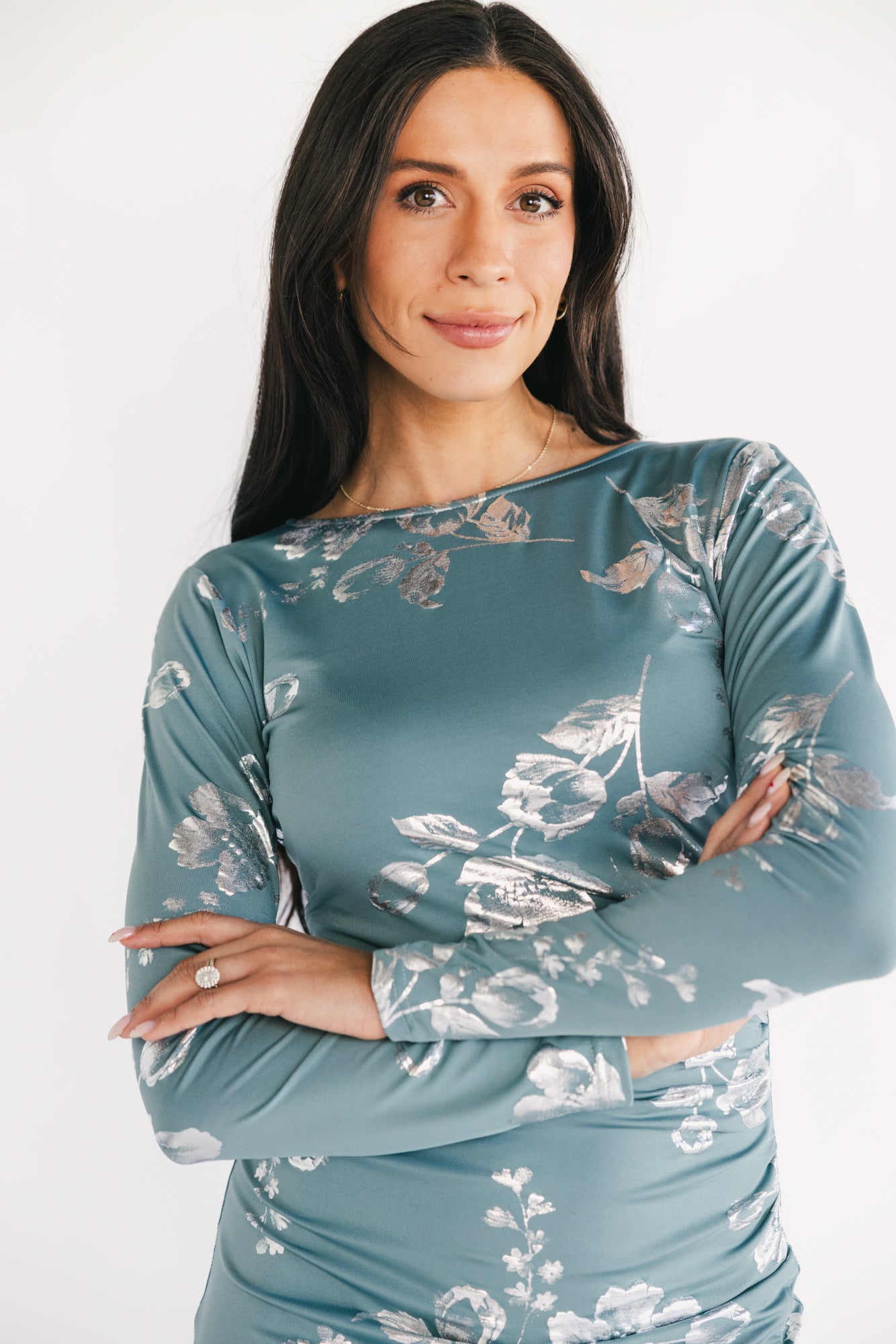 Valeria Midi Dress | Vintage Teal + Silver-Glamsiq