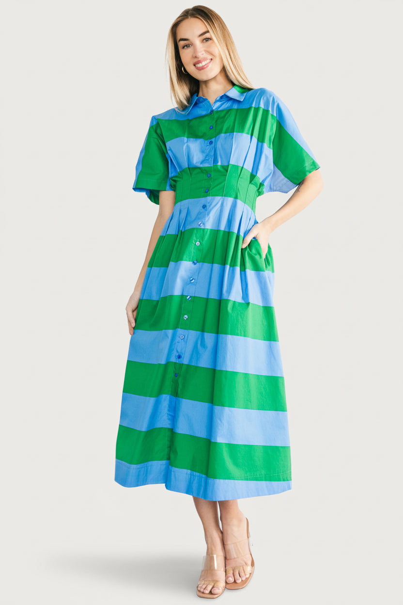 Tracy Shirt Dress | Blue + Green Stripe-Glamsiq