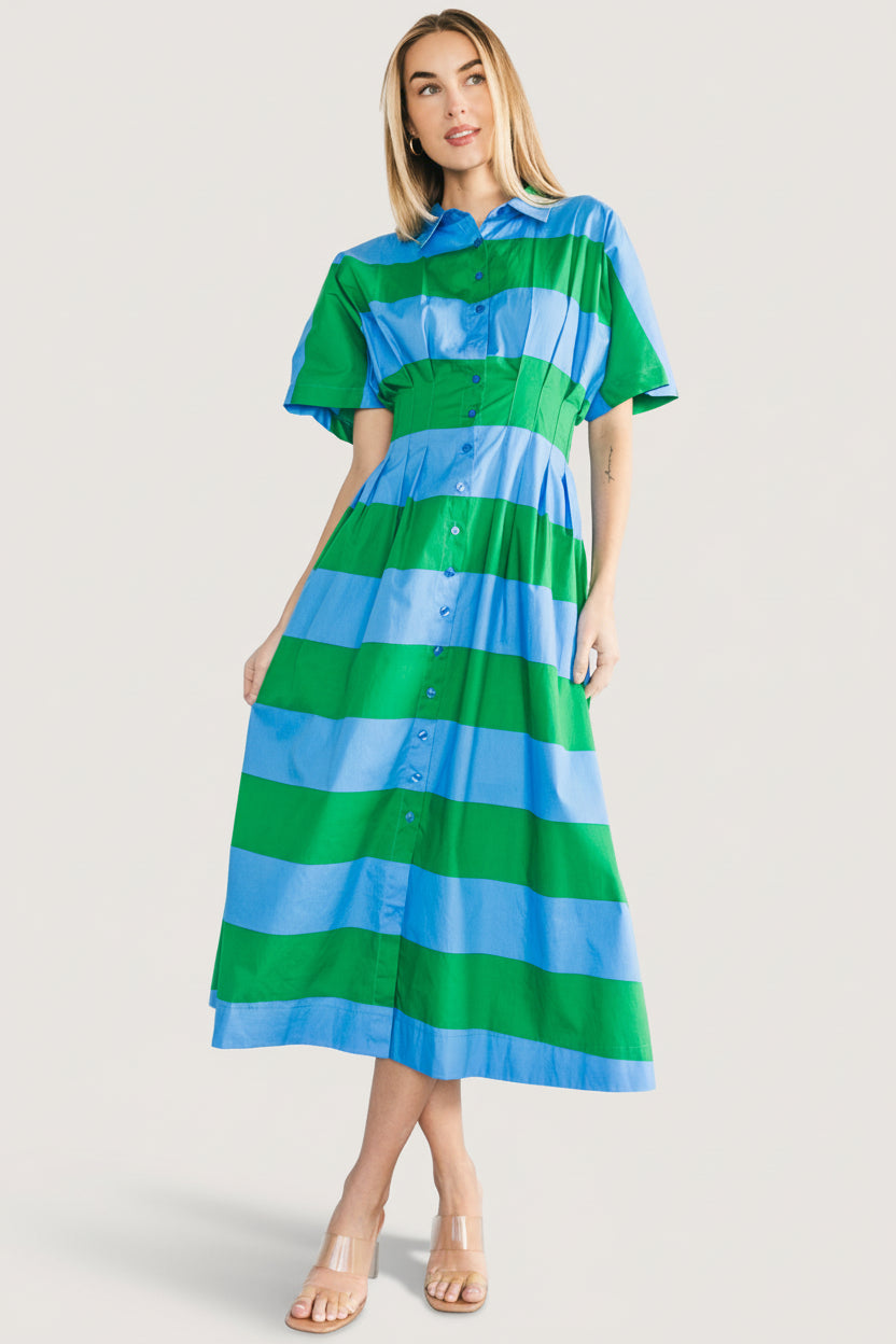 Tracy Shirt Dress | Blue + Green Stripe-Glamsiq