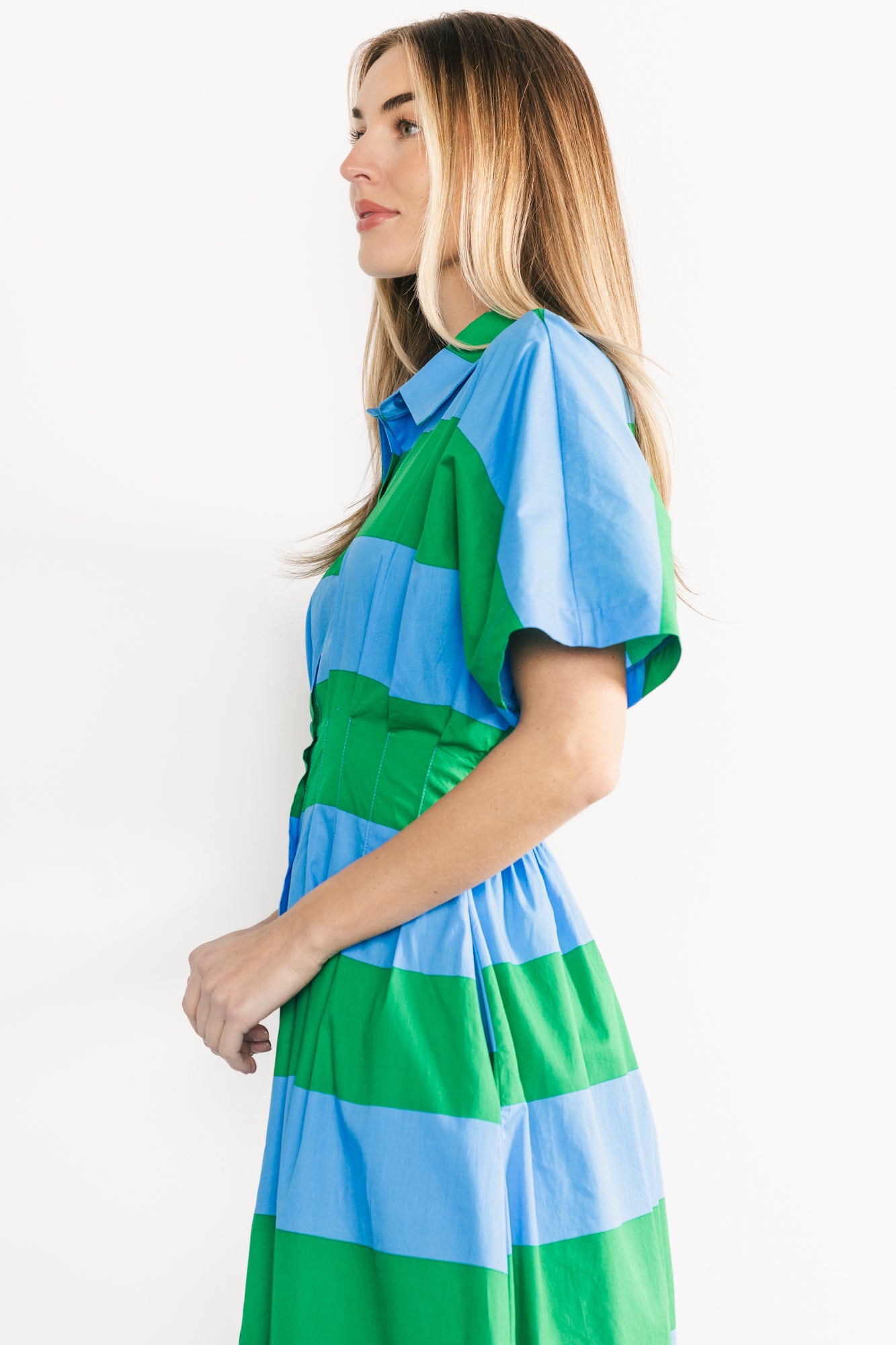 Tracy Shirt Dress | Blue + Green Stripe-Glamsiq