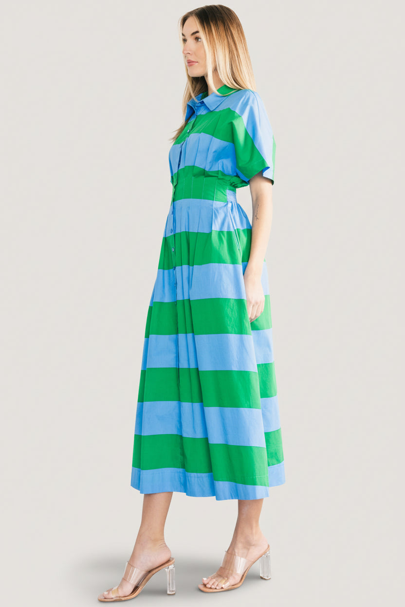 Tracy Shirt Dress | Blue + Green Stripe-Glamsiq