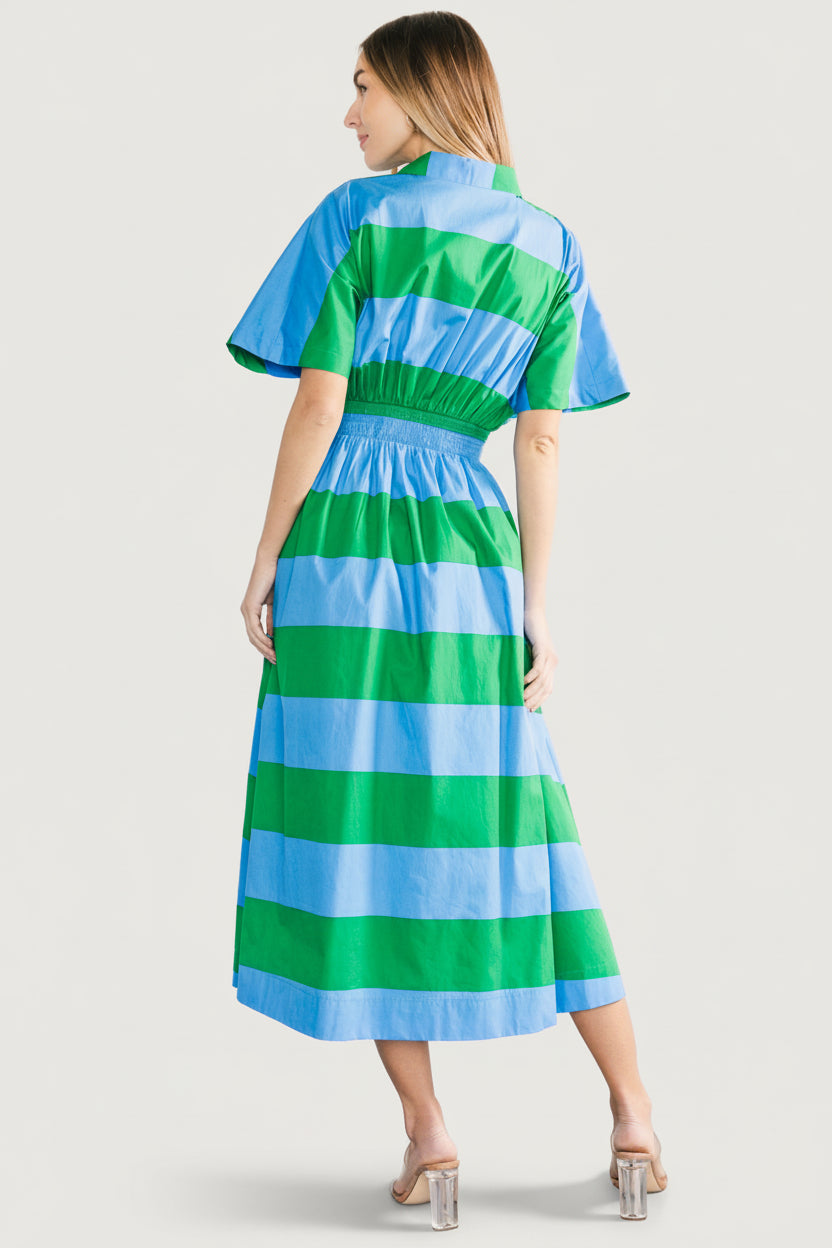 Tracy Shirt Dress | Blue + Green Stripe-Glamsiq