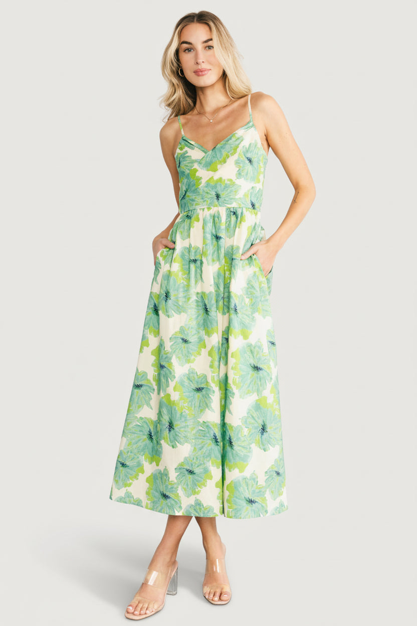 Tenerife Midi Dress | Green Floral-Glamsiq