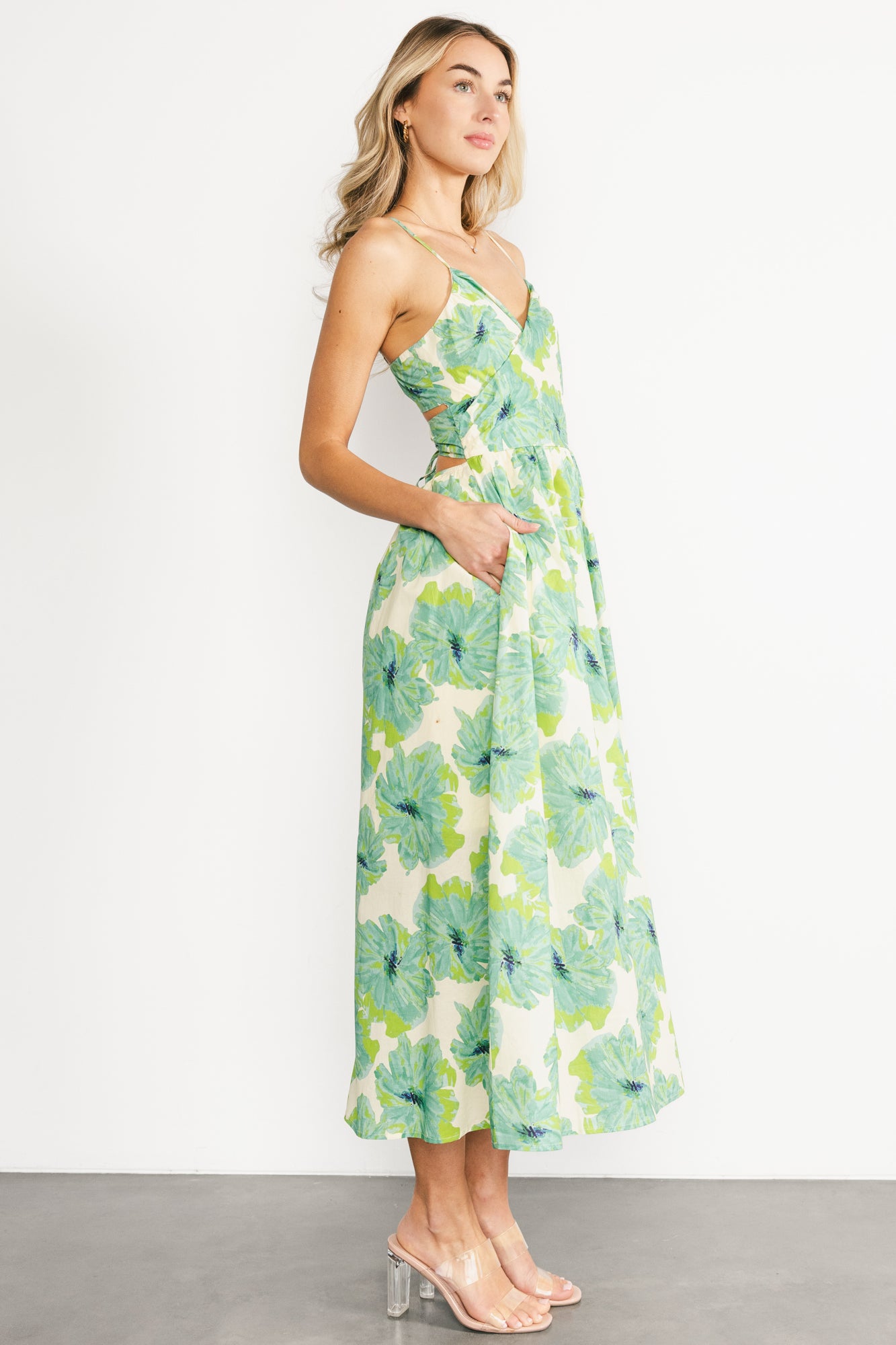Tenerife Midi Dress | Green Floral-Glamsiq