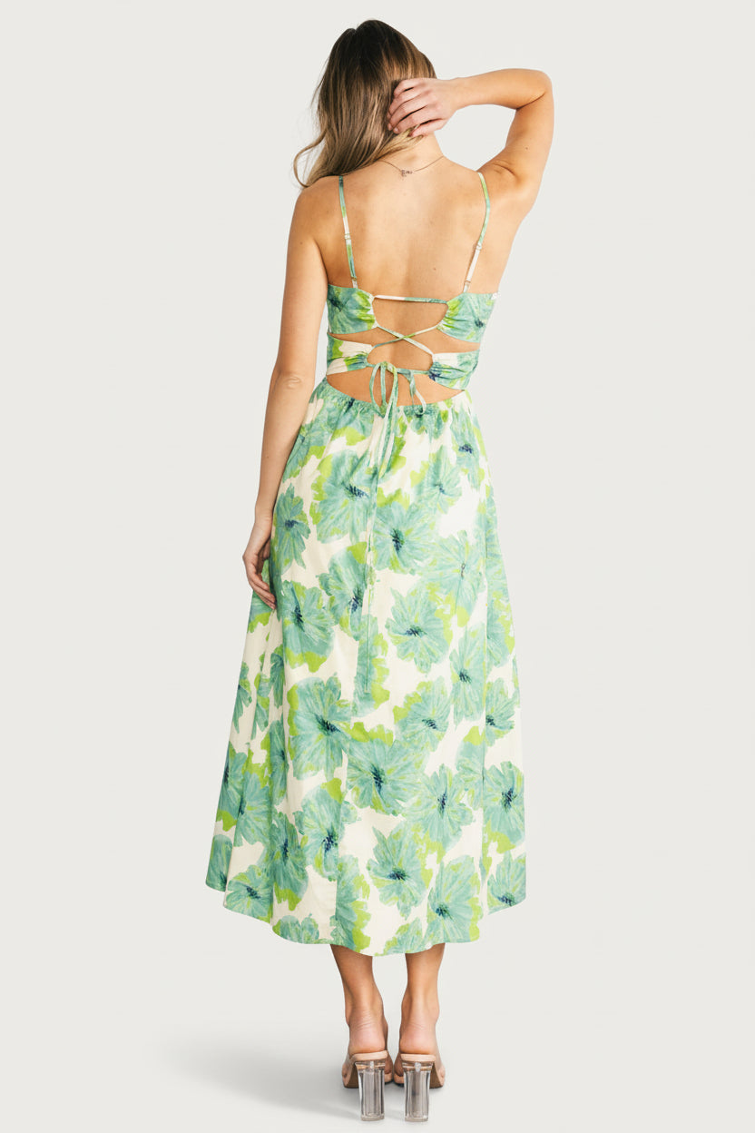 Tenerife Midi Dress | Green Floral-Glamsiq
