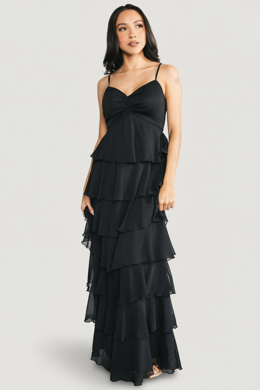 Tiana Tiered Maxi Dress | Black-Glamsiq