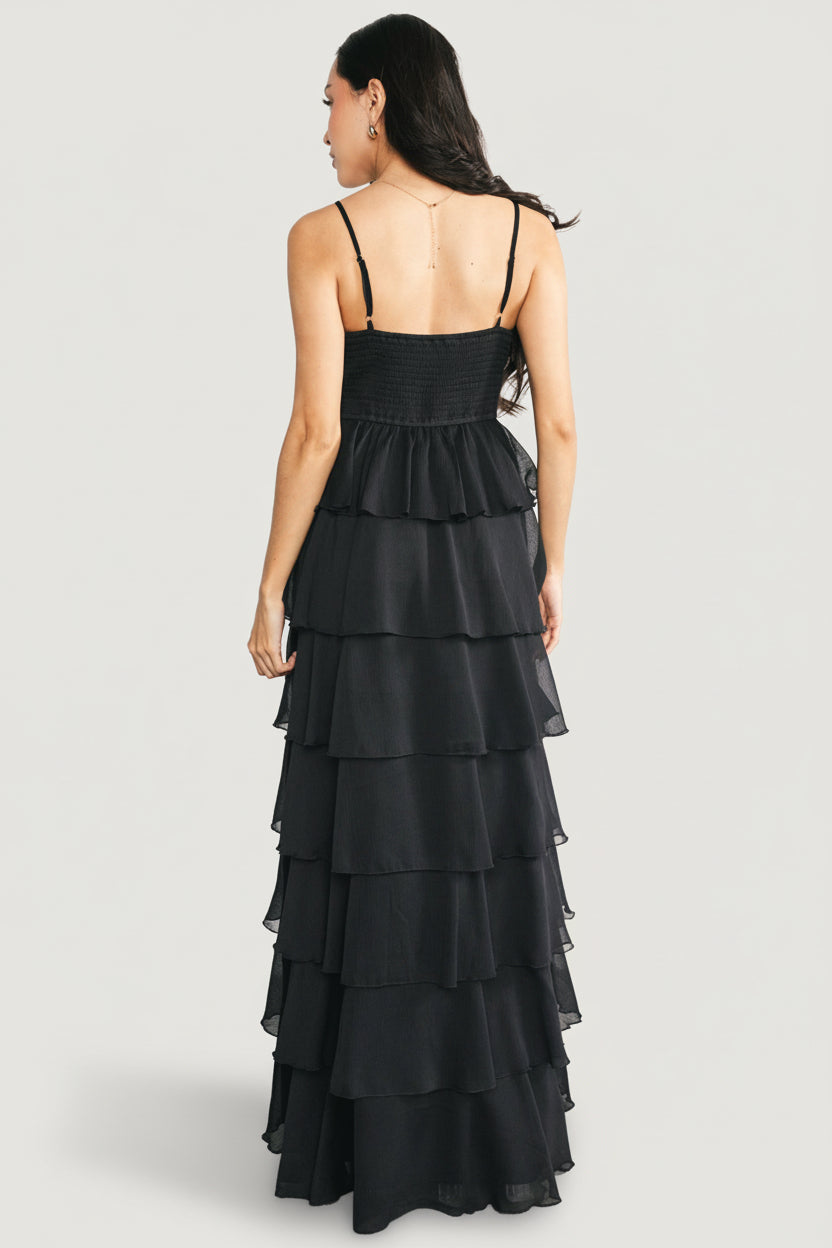Tiana Tiered Maxi Dress | Black-Glamsiq