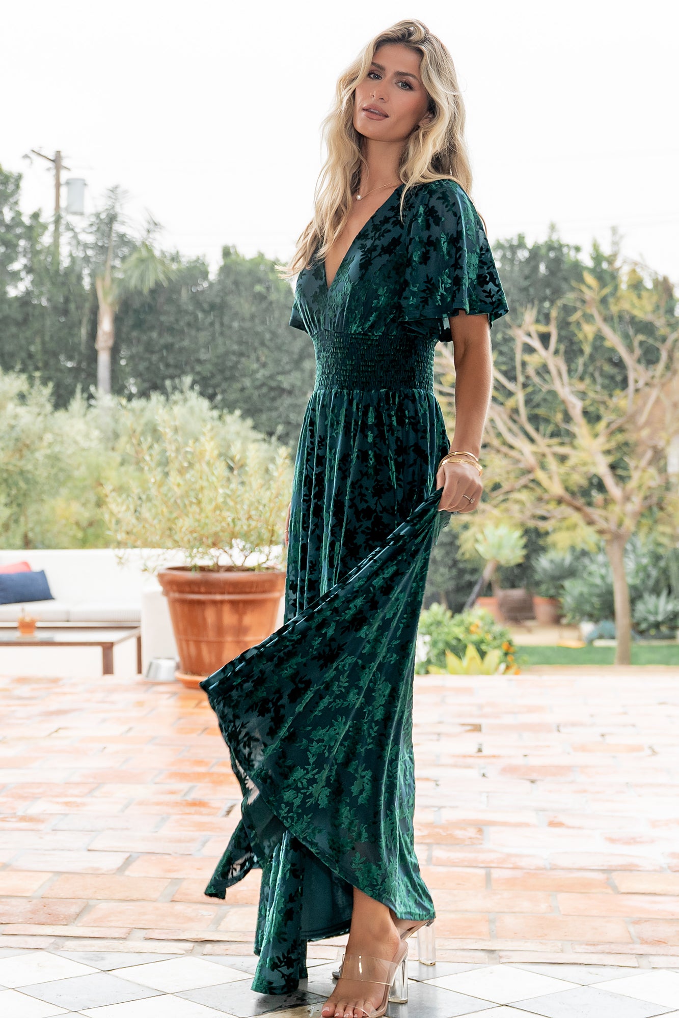 Veronica Velvet Maxi Dress | Green-Glamsiq