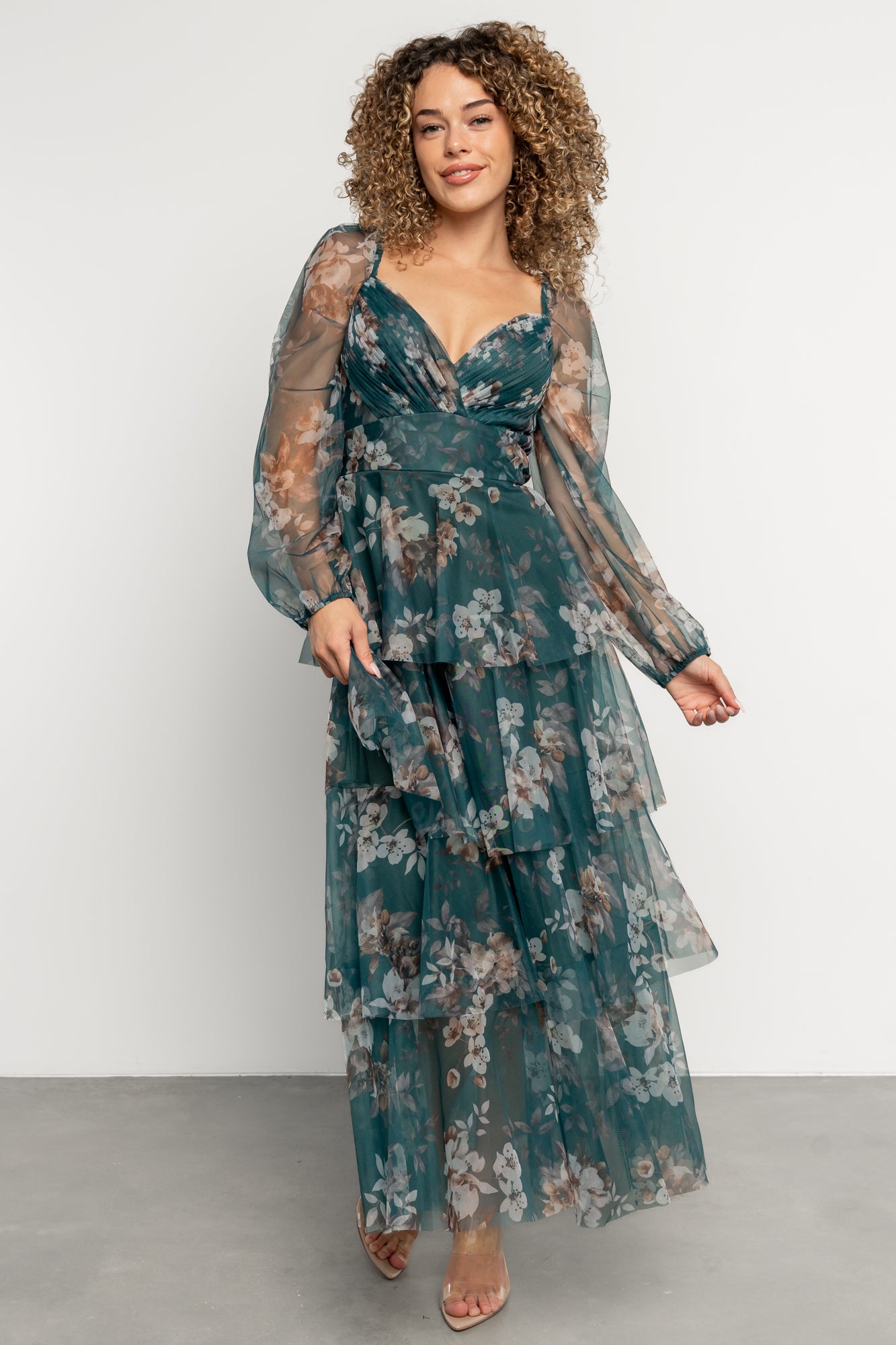 Tessa Tiered Maxi Dress | Green Floral-Glamsiq