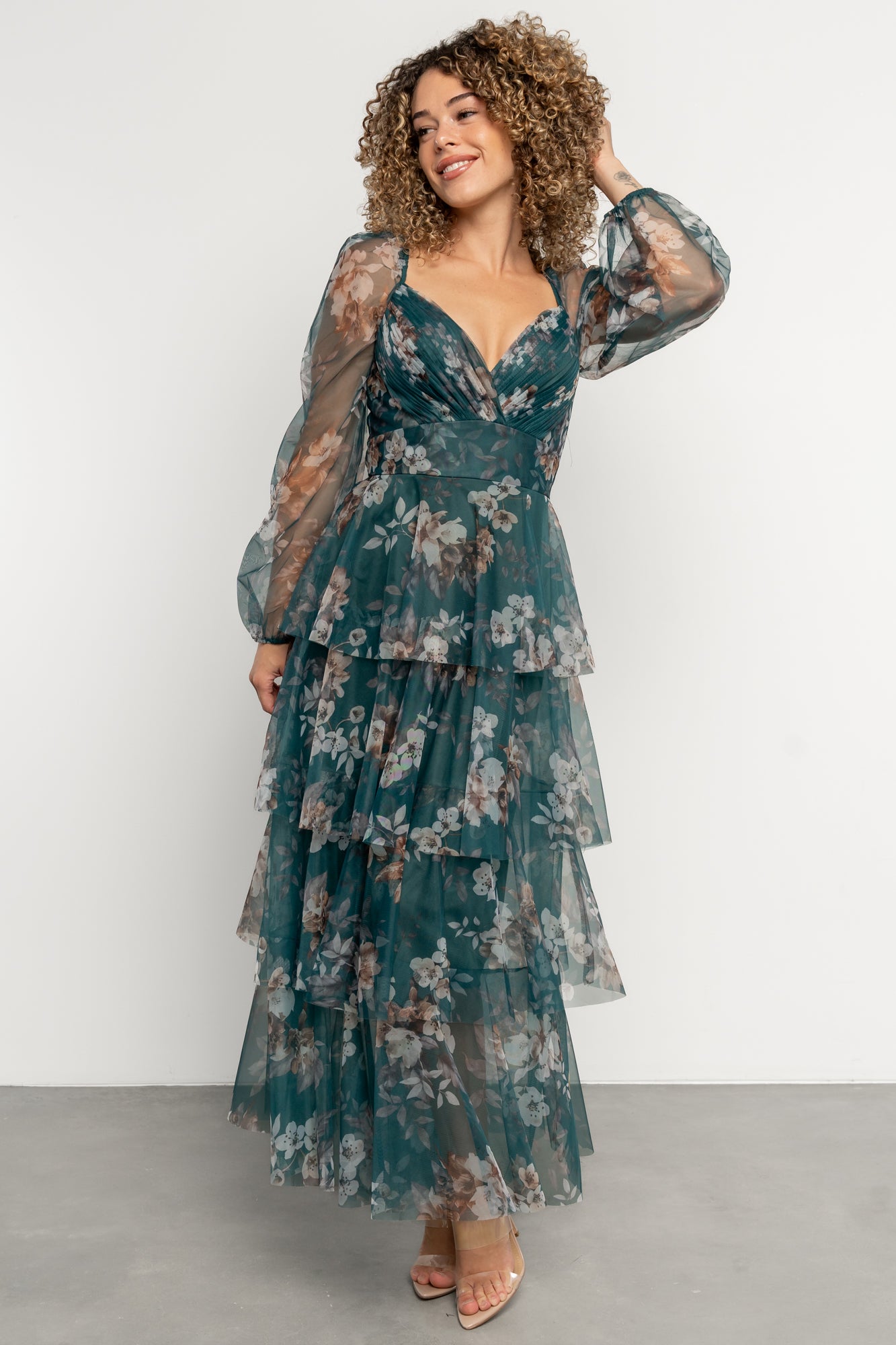 Tessa Tiered Maxi Dress | Green Floral-Glamsiq