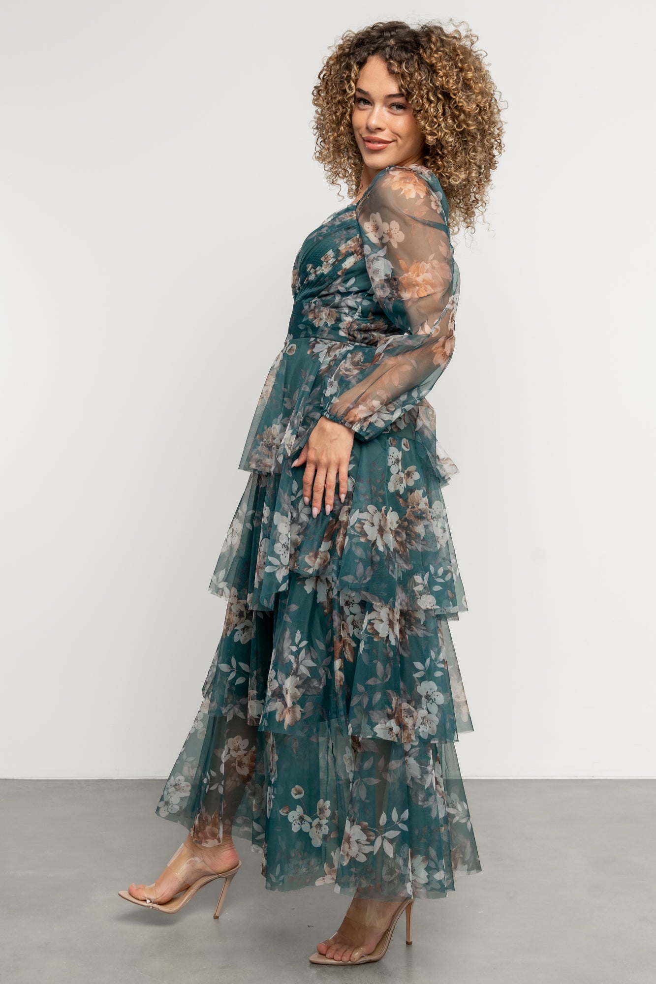 Tessa Tiered Maxi Dress | Green Floral-Glamsiq