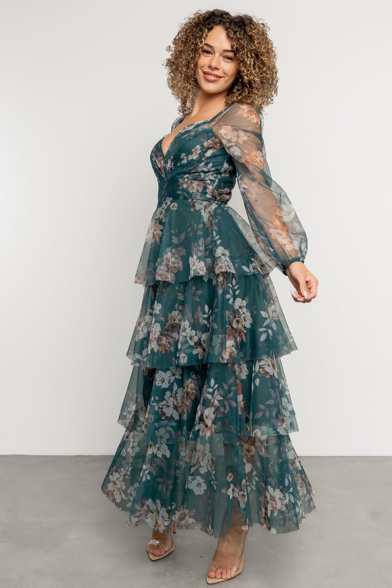 Tessa Tiered Maxi Dress | Green Floral-Glamsiq