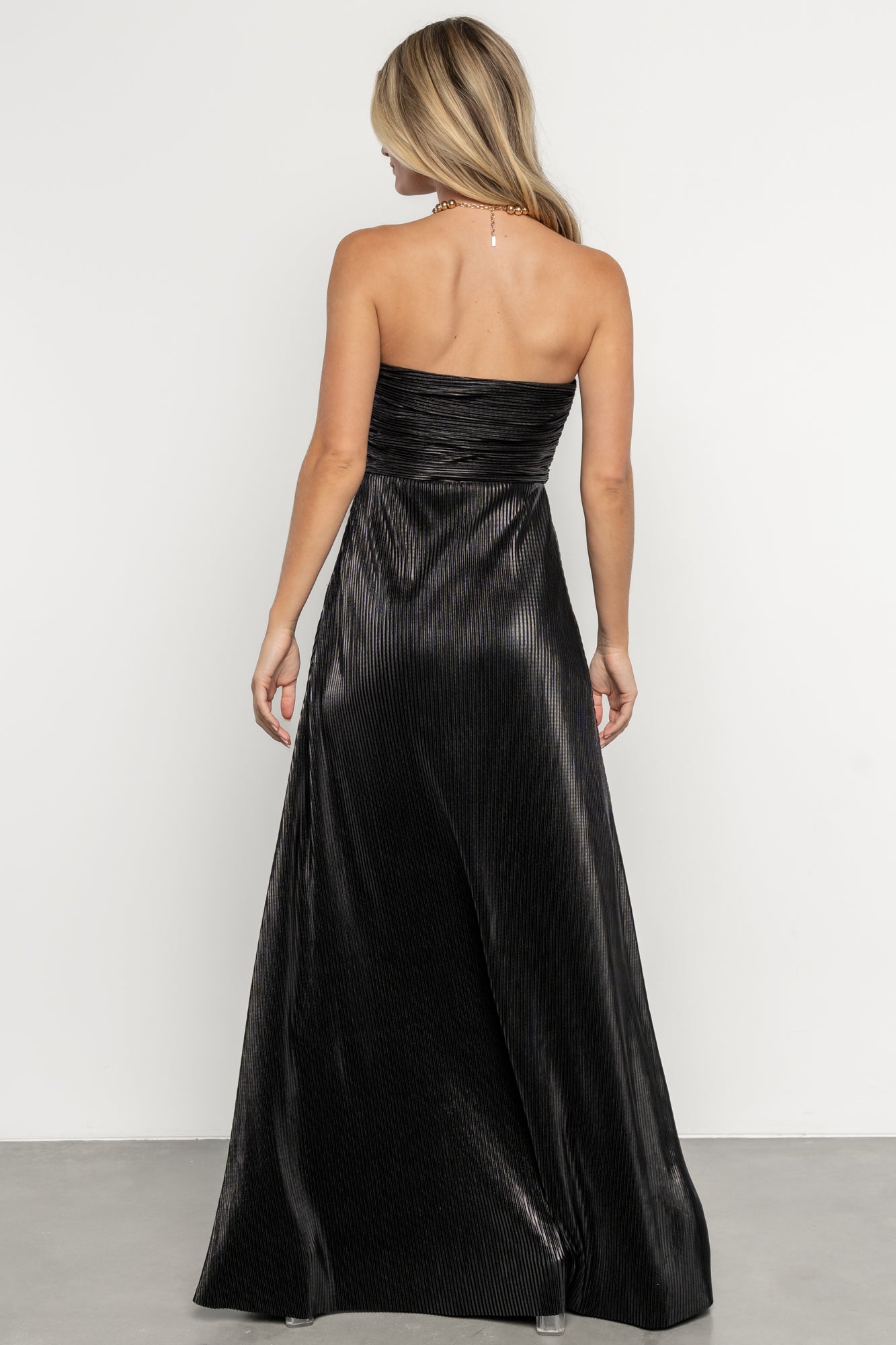 Seraphine Pleated Strapless Gown | Black-Glamsiq