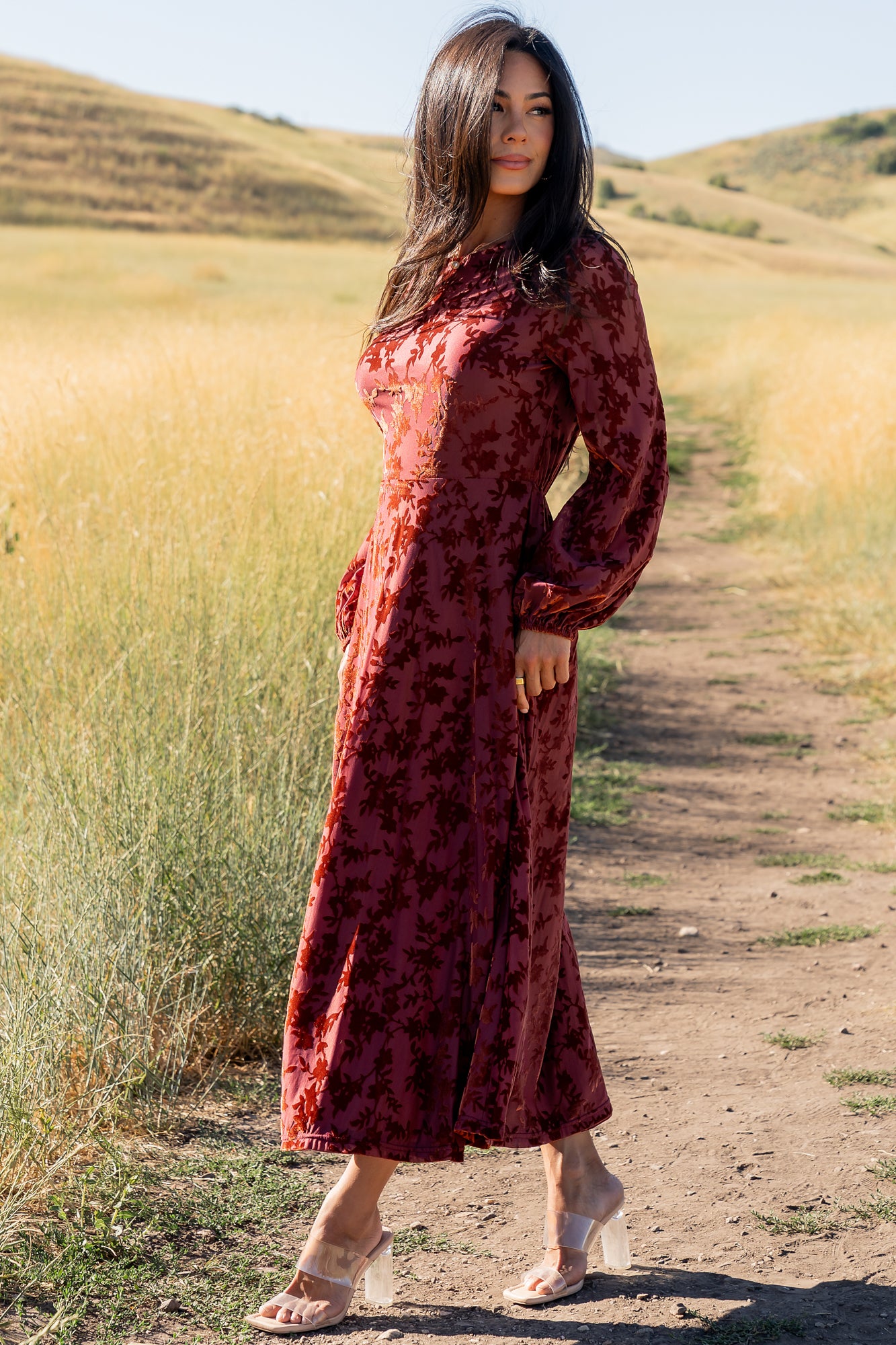 Thora Velvet Dress | Copper Floral-Glamsiq