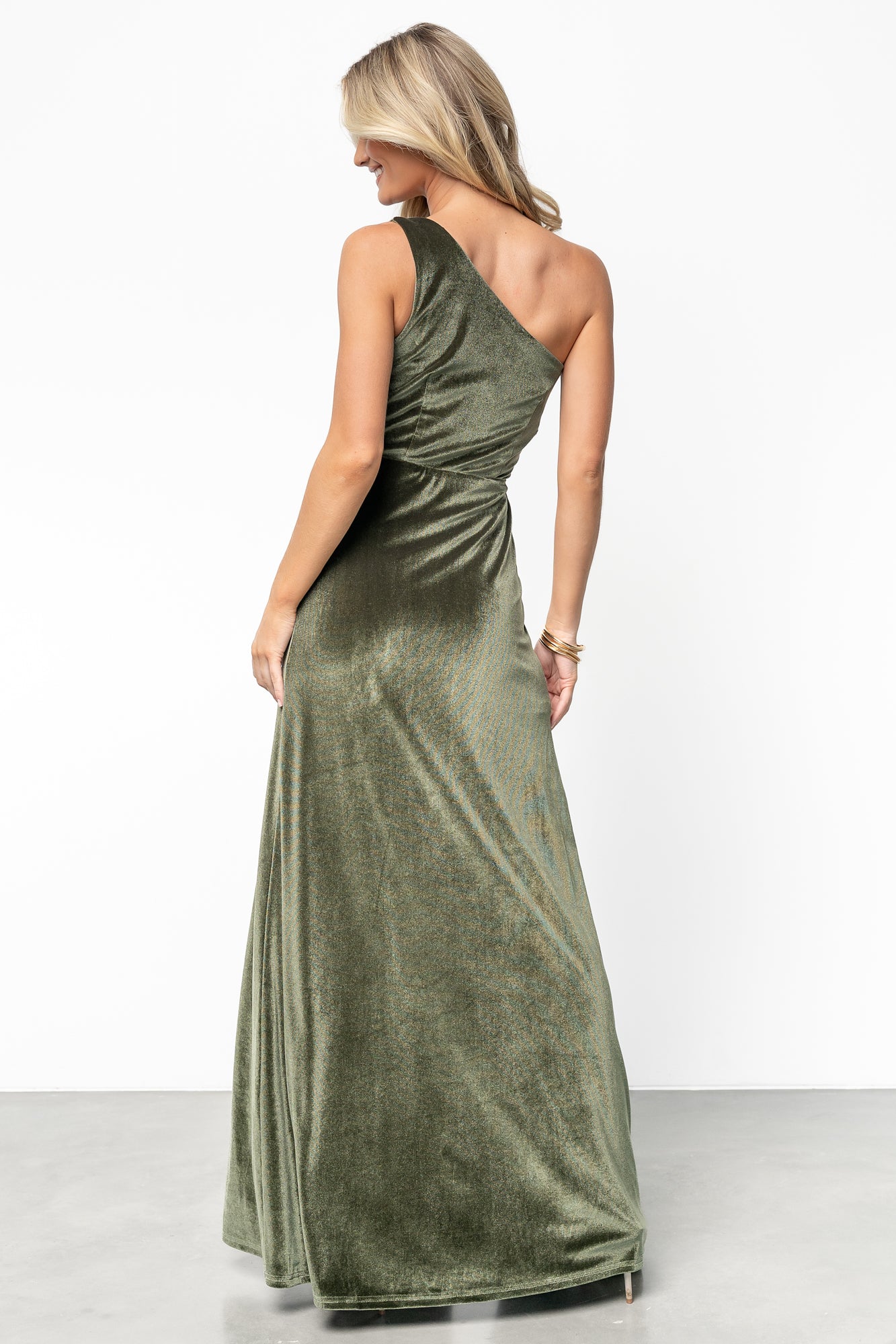 Tatiana Velvet One Shoulder Maxi Dress | Olive-Glamsiq