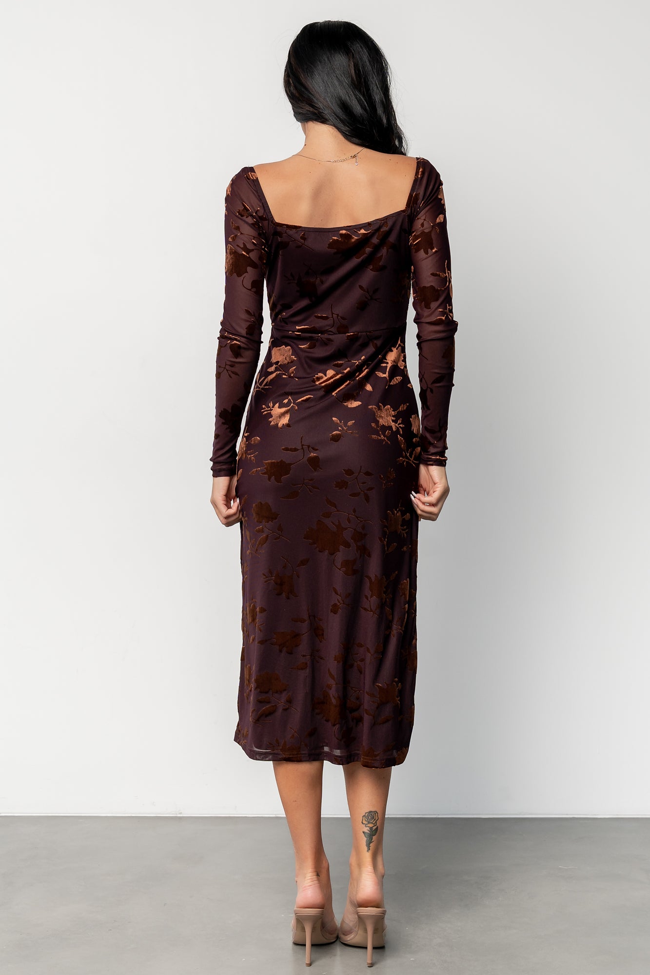 Tamara Midi Dress | Deep Plum + Dark Bronze Floral-Glamsiq