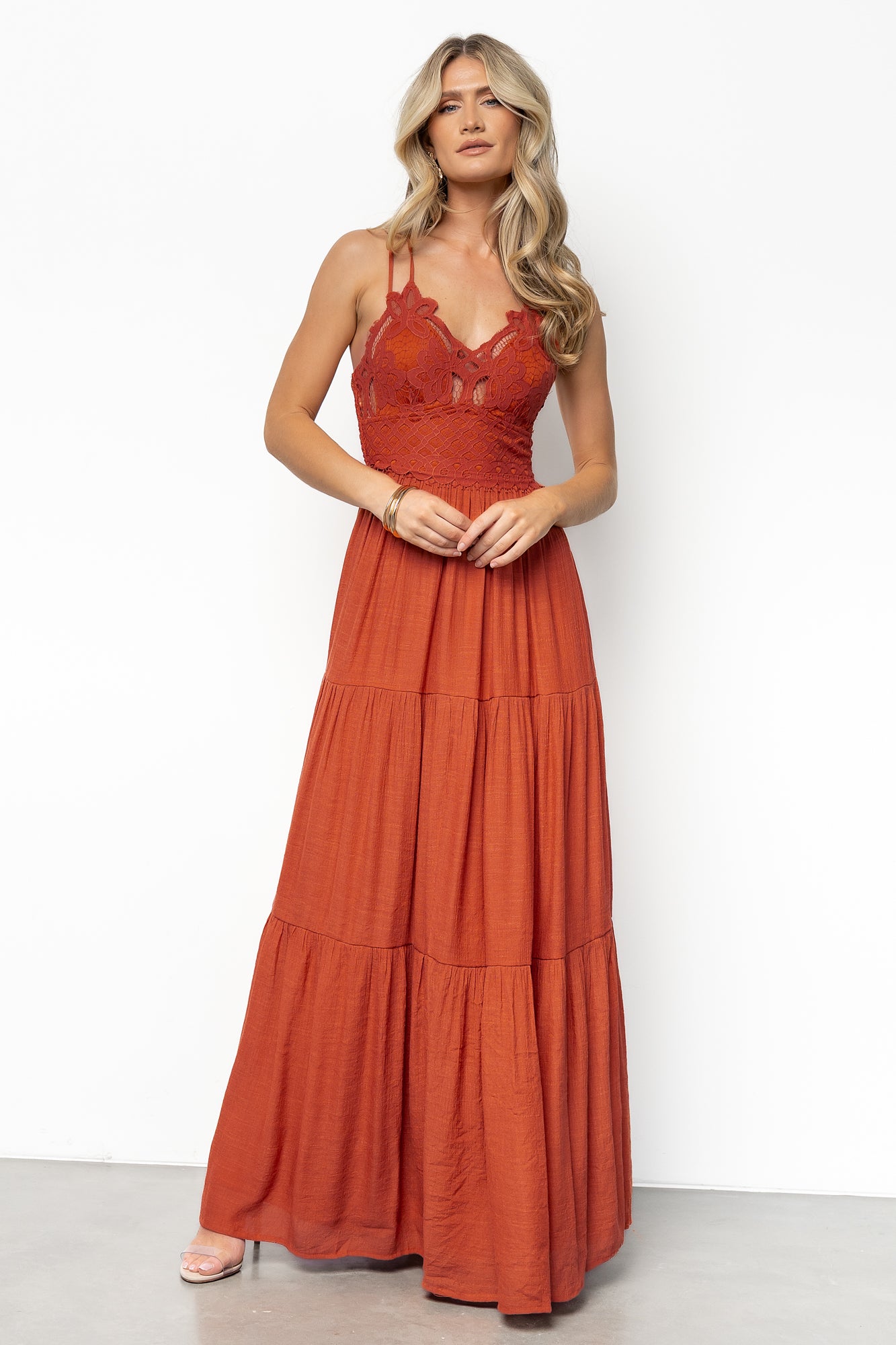 Summerlin Lace Top Maxi Dress | Rust-Glamsiq