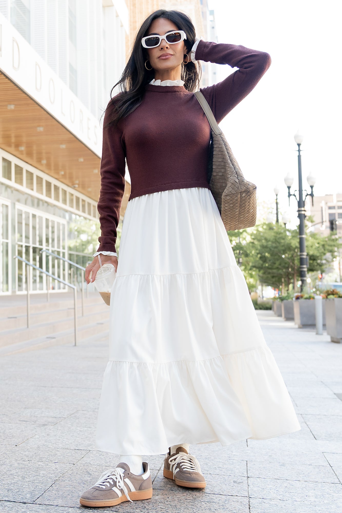 Sophie Sweater Dress | Mahogany + Ivory-Glamsiq