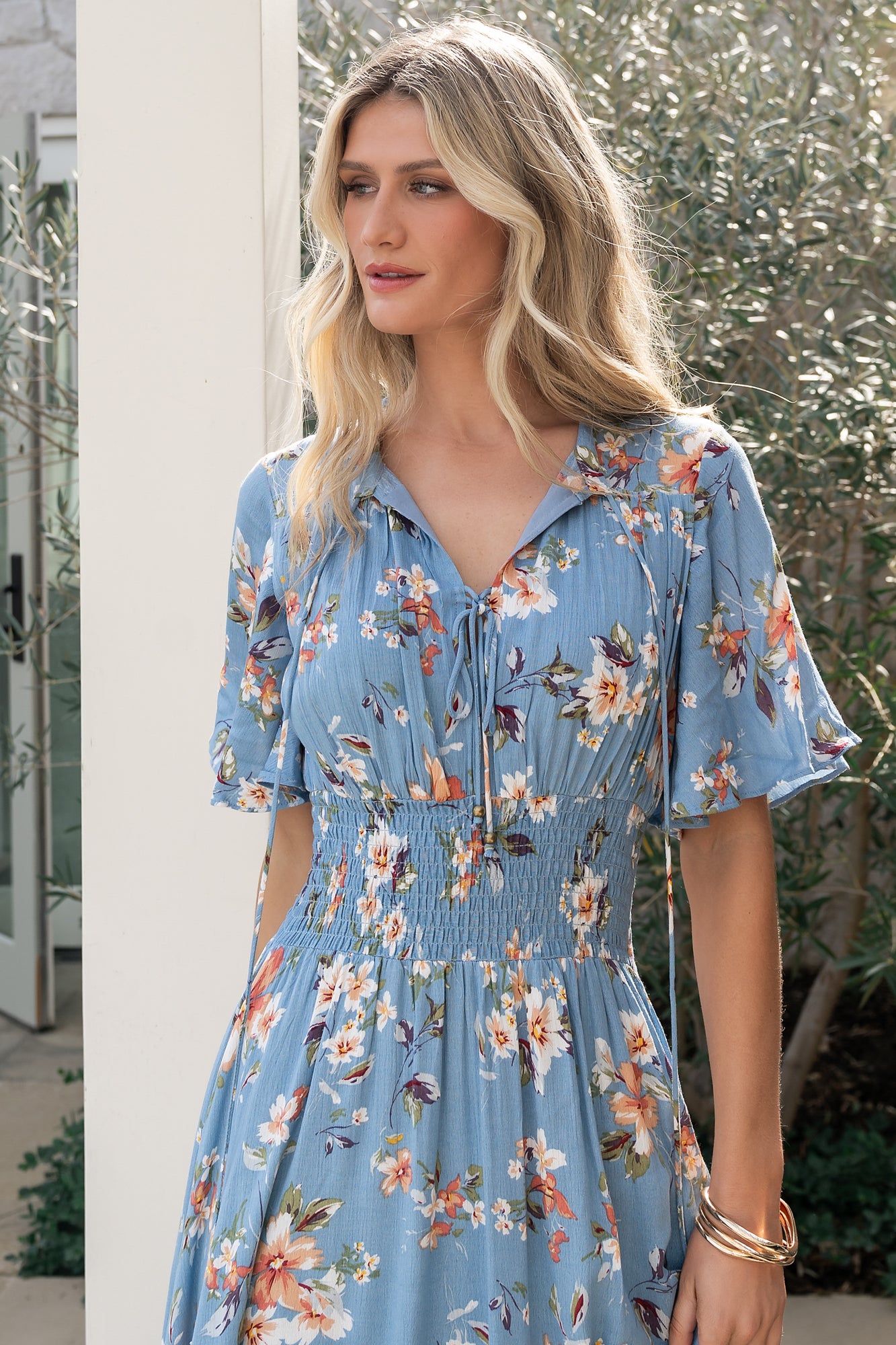 Spell Boho Midi Dress | Blue + Peach Floral-Glamsiq