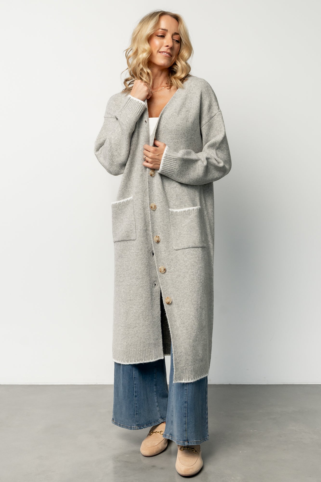 Senna Longline Cardigan | Light Gray-Glamsiq