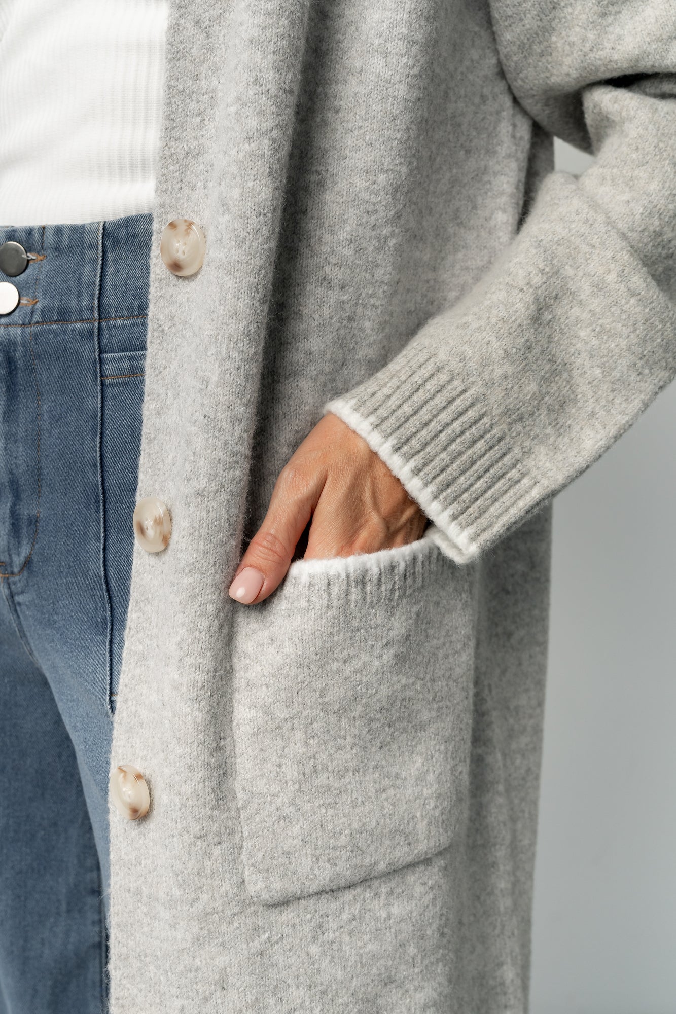 Senna Longline Cardigan | Light Gray-Glamsiq