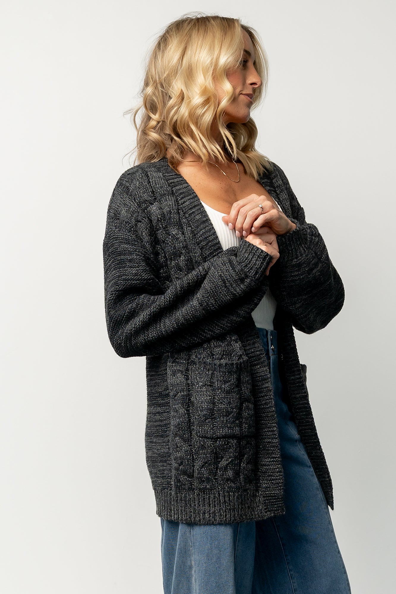 Spencer Chunky Knit Cardigan | Charcoal-Glamsiq