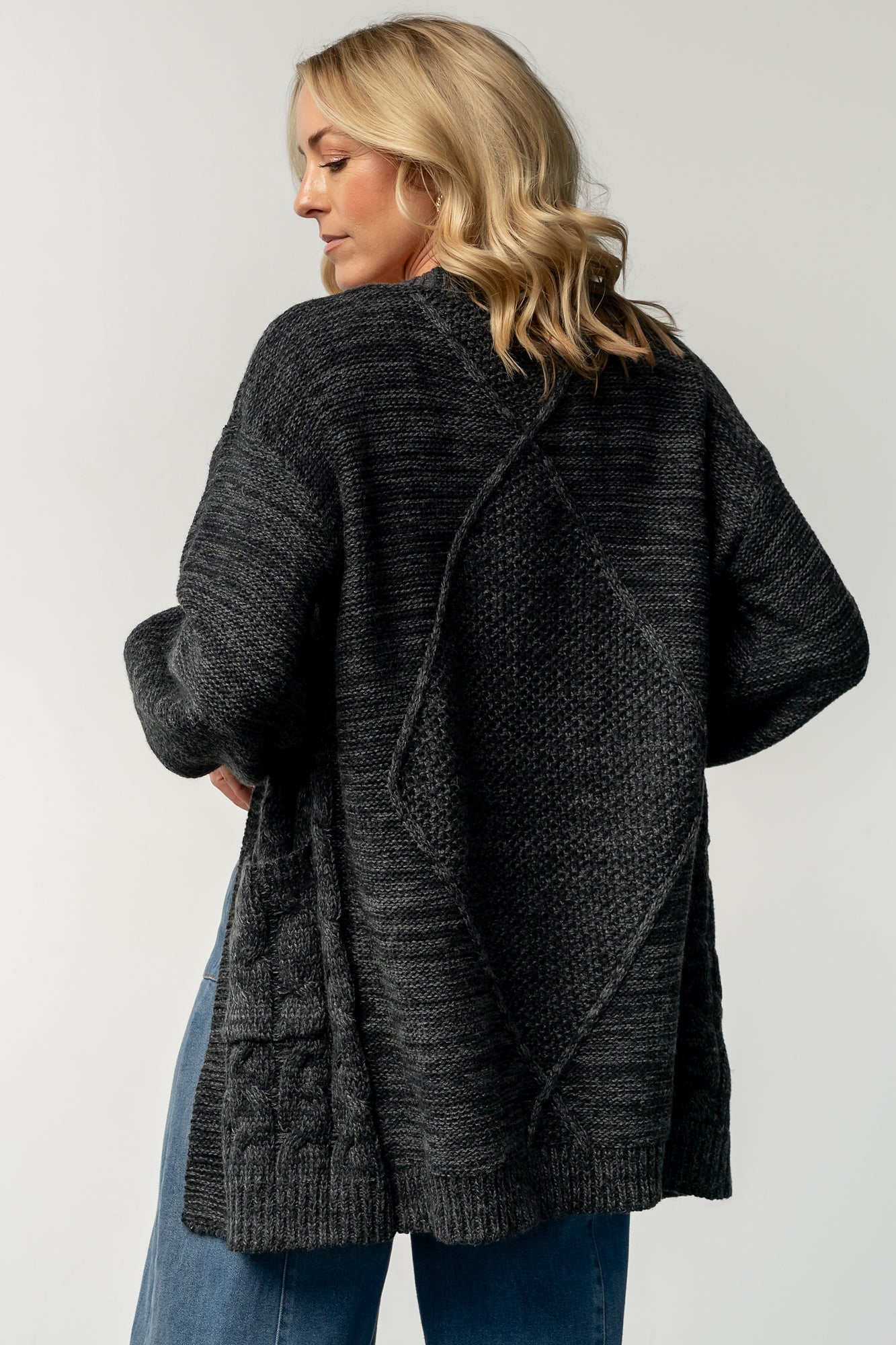 Spencer Chunky Knit Cardigan | Charcoal-Glamsiq