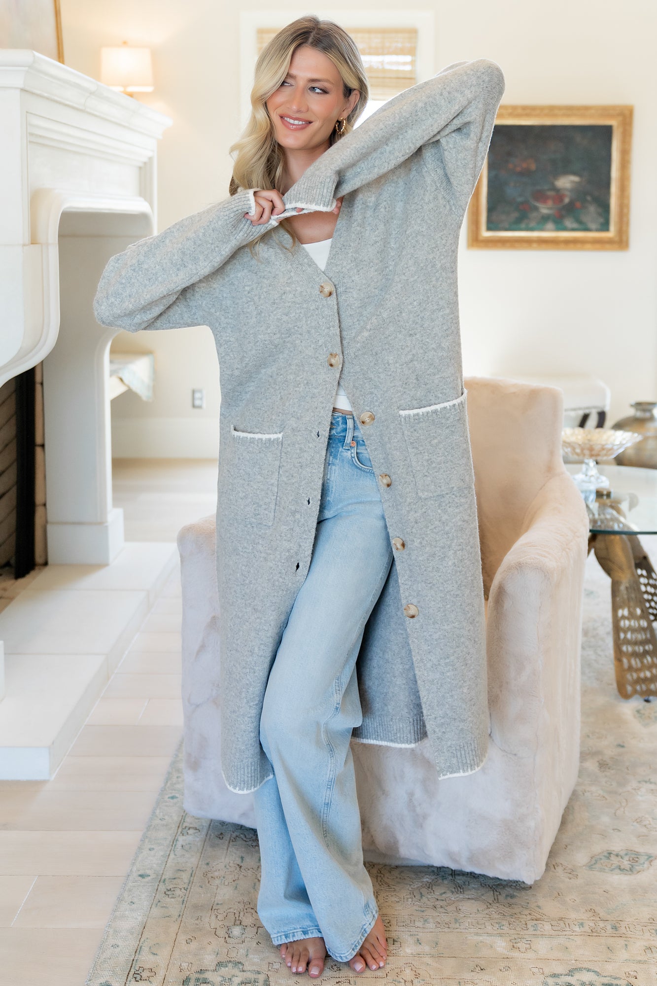 Senna Longline Cardigan | Light Gray-Glamsiq