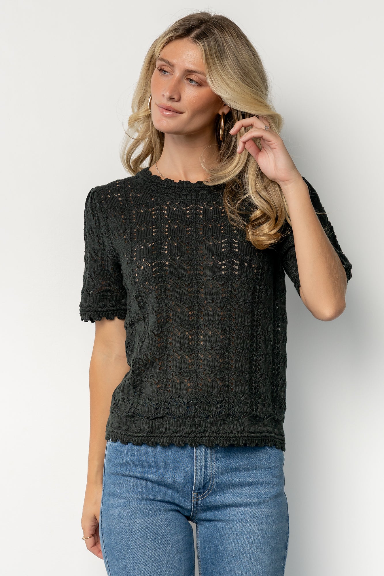 Serenity Knit Sweater Top | Dark Green-Glamsiq