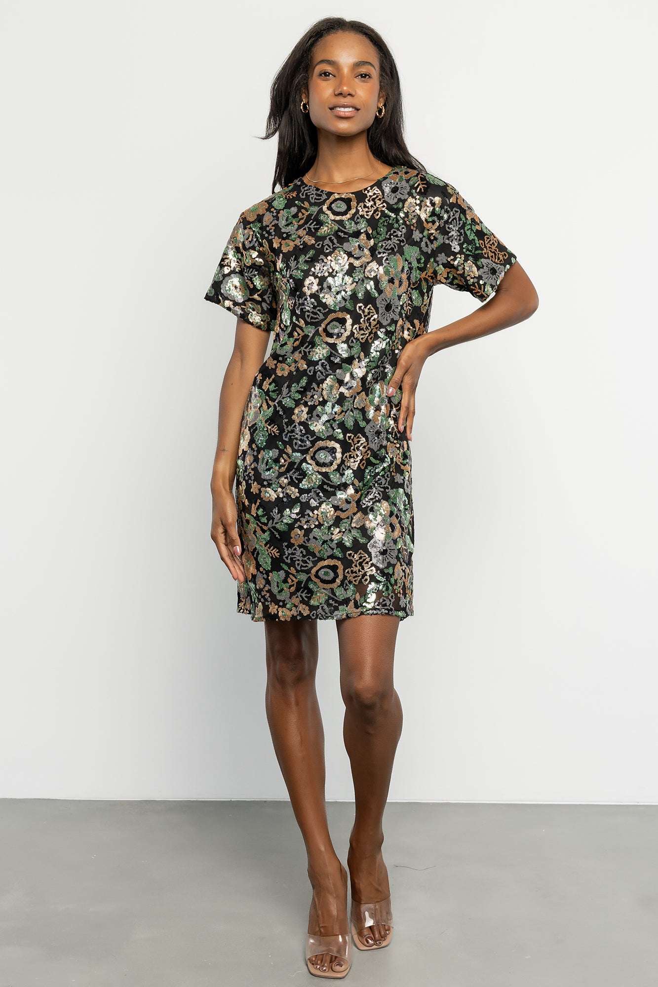 Squires Sequin Short Dress | Black + Green Multi-Glamsiq