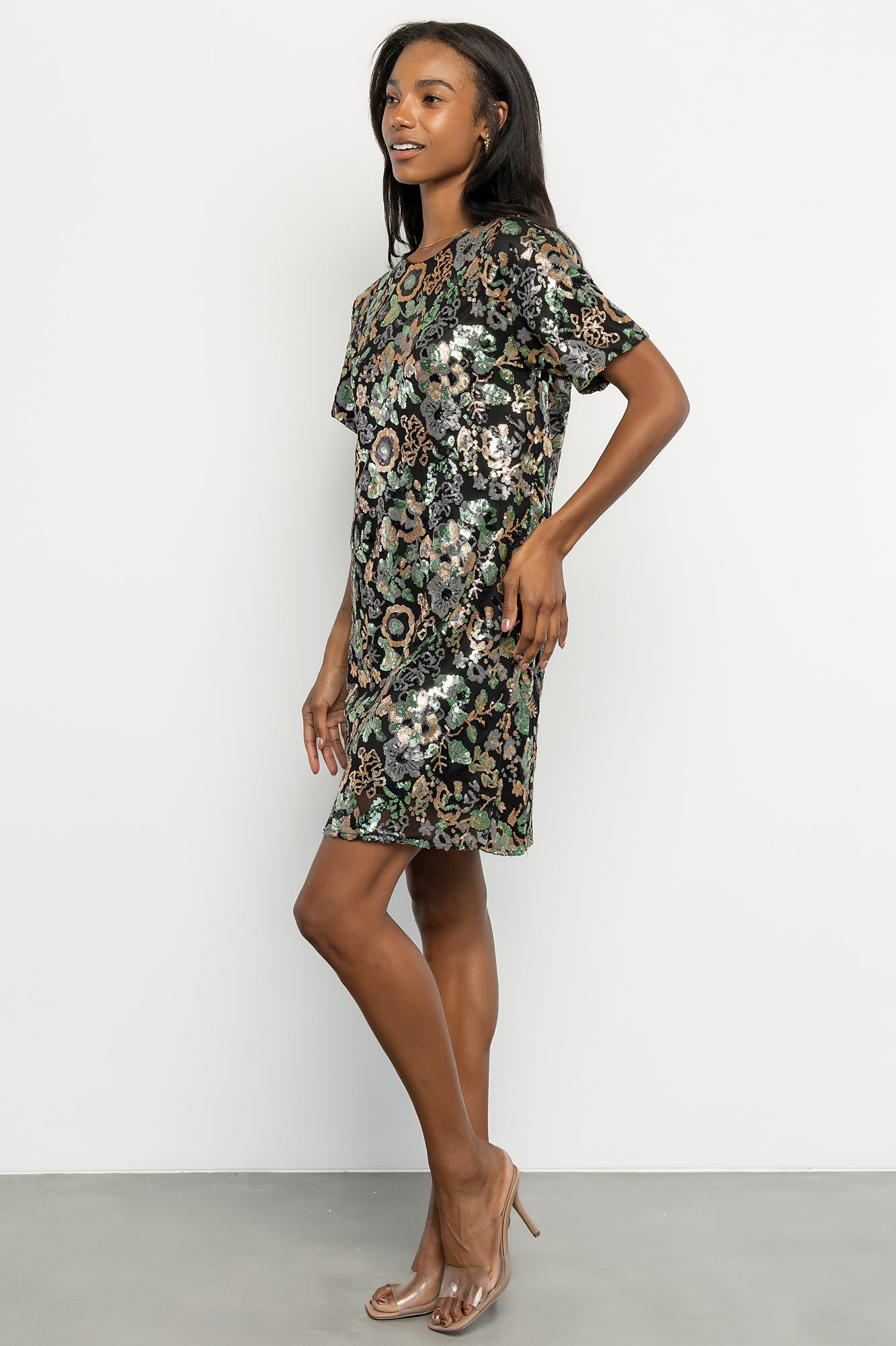 Squires Sequin Short Dress | Black + Green Multi-Glamsiq