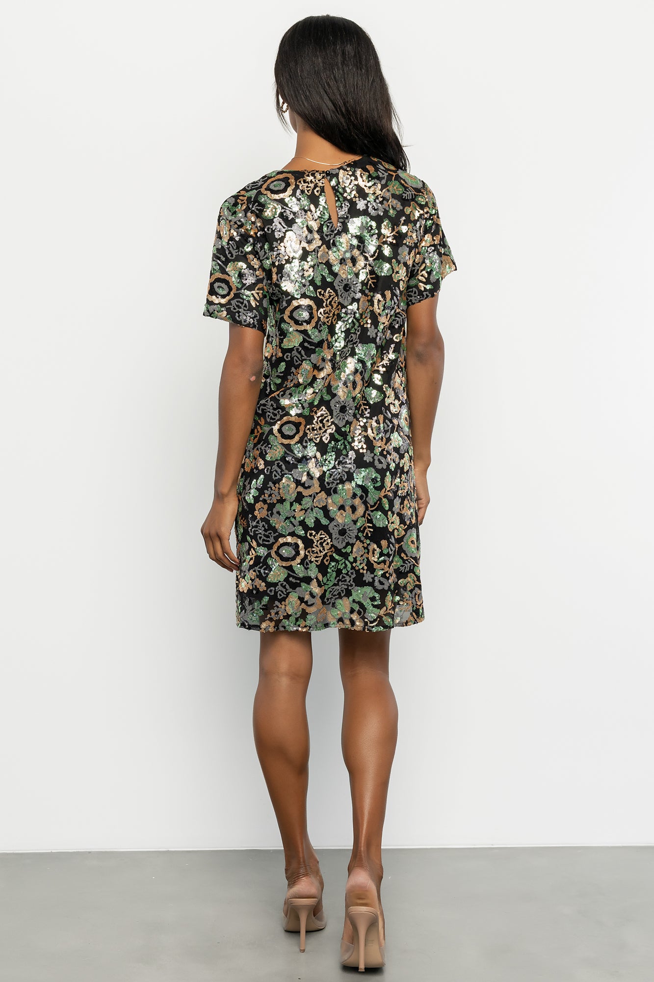 Squires Sequin Short Dress | Black + Green Multi-Glamsiq