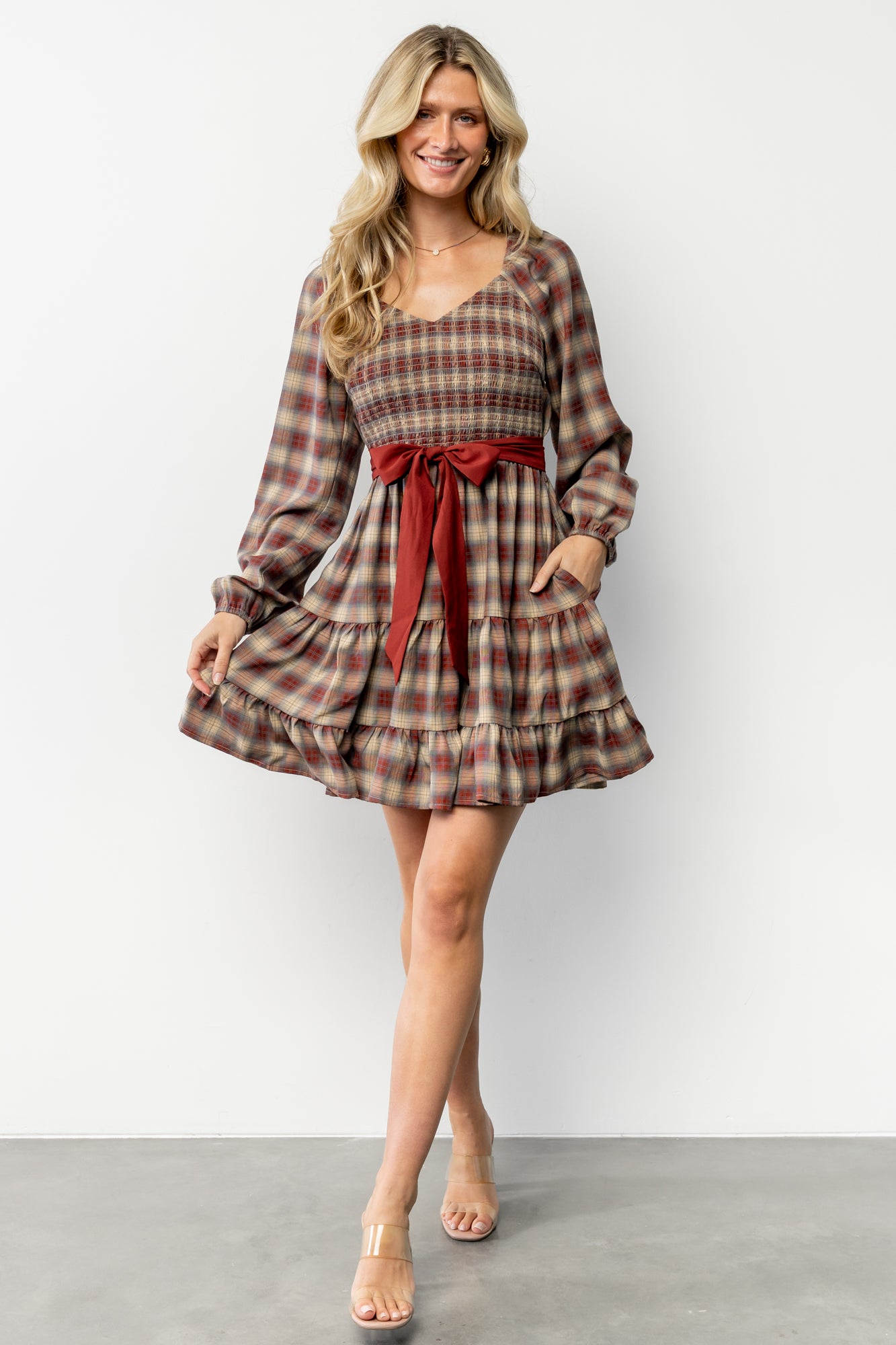 Stina Short Dress | Plaid Multi-Glamsiq
