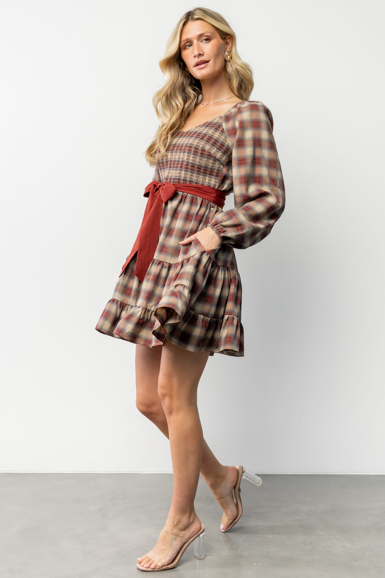 Stina Short Dress | Plaid Multi-Glamsiq