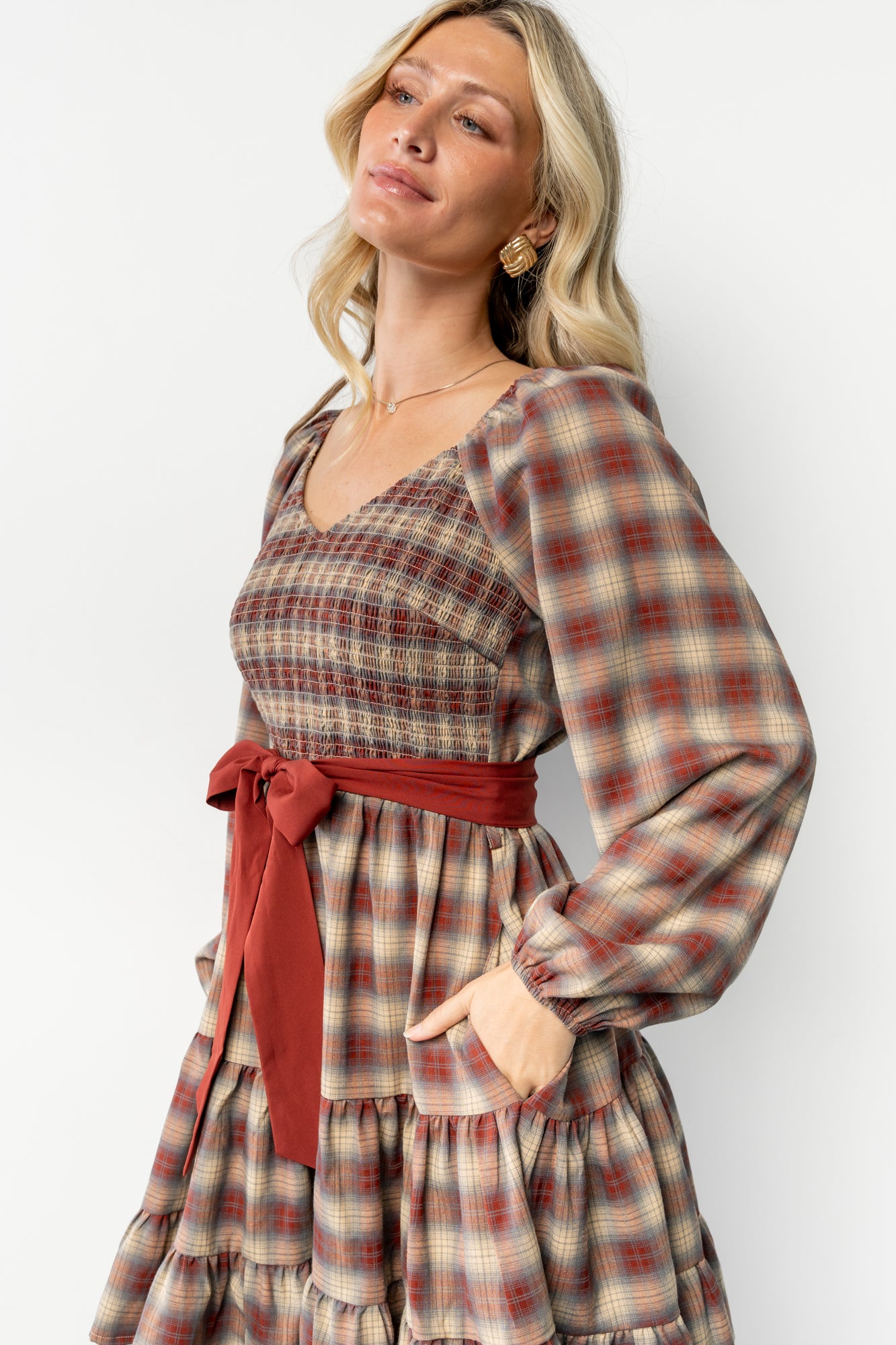 Stina Short Dress | Plaid Multi-Glamsiq