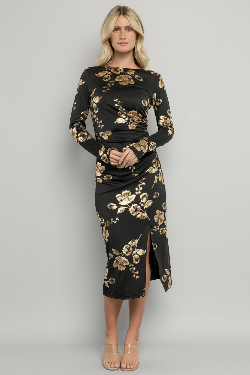 Valeria Midi Dress | Black + Gold-Glamsiq