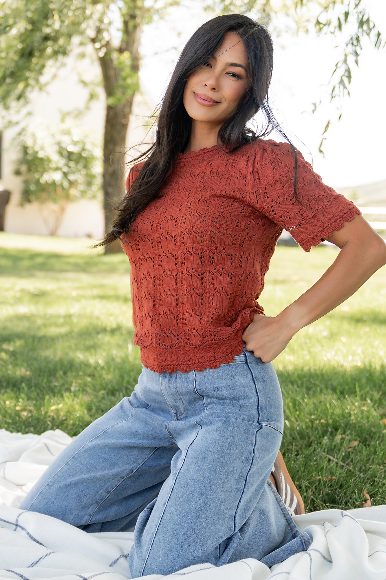 Serenity Knit Sweater Top | Rust-Glamsiq