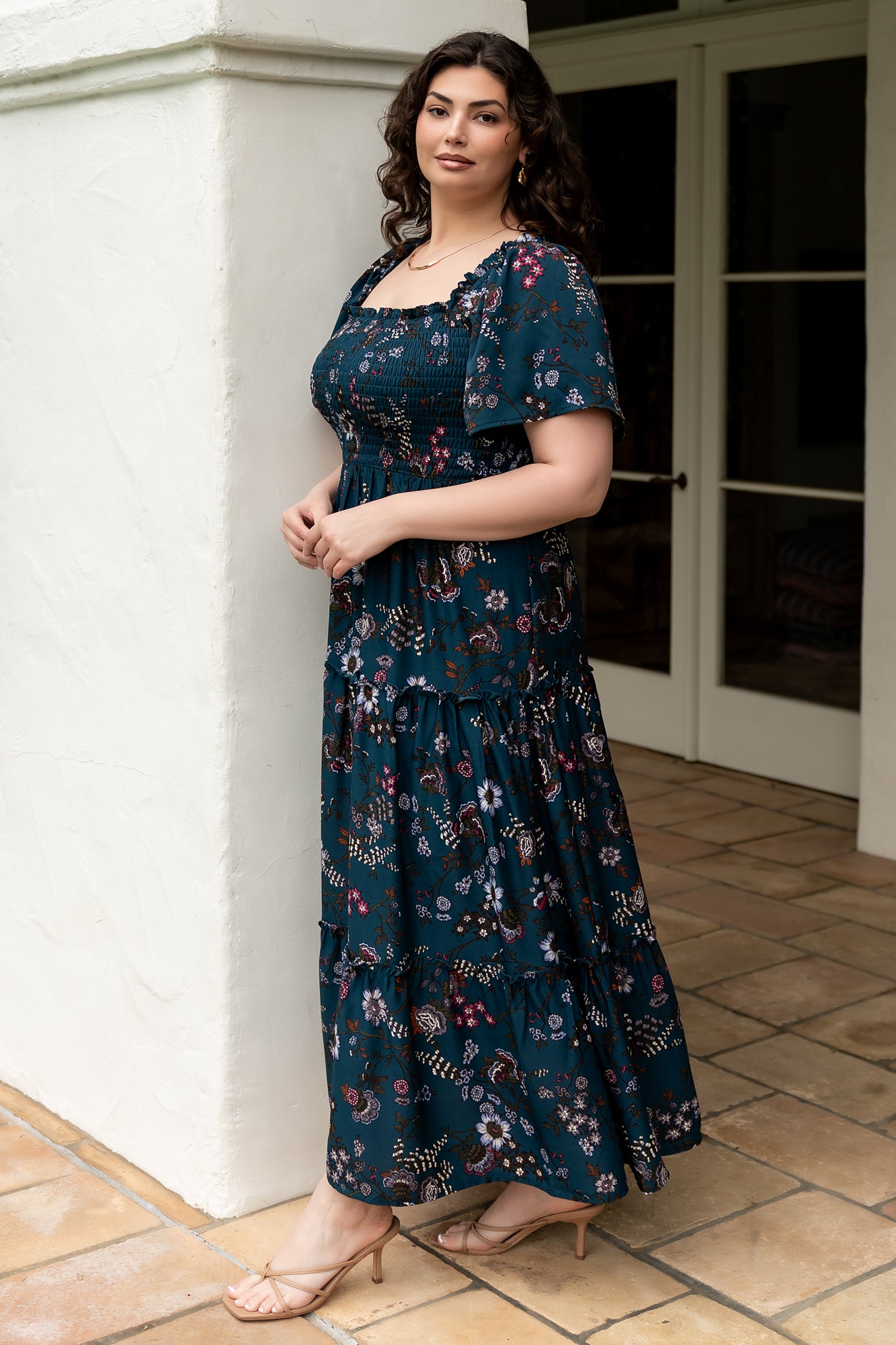 Southampton Smocked Maxi Dress | Jade Blossom-Glamsiq