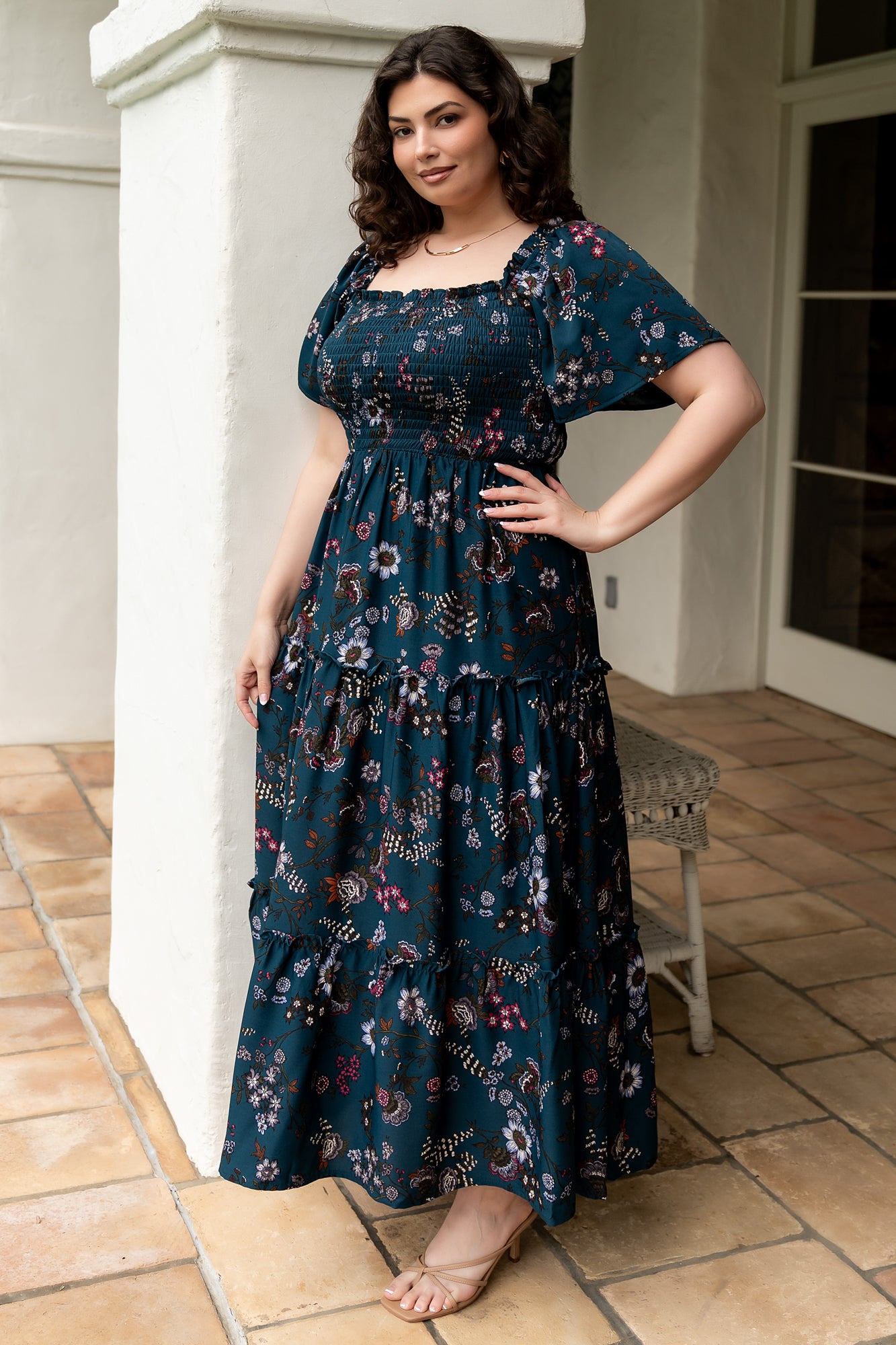 Southampton Smocked Maxi Dress | Jade Blossom-Glamsiq