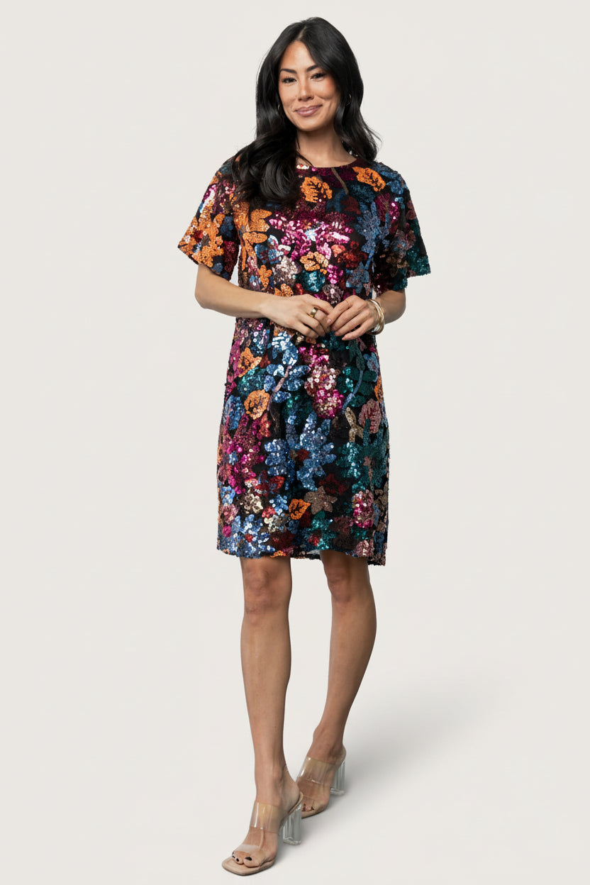 Squires Sequin Short Dress | Black Multi-Glamsiq