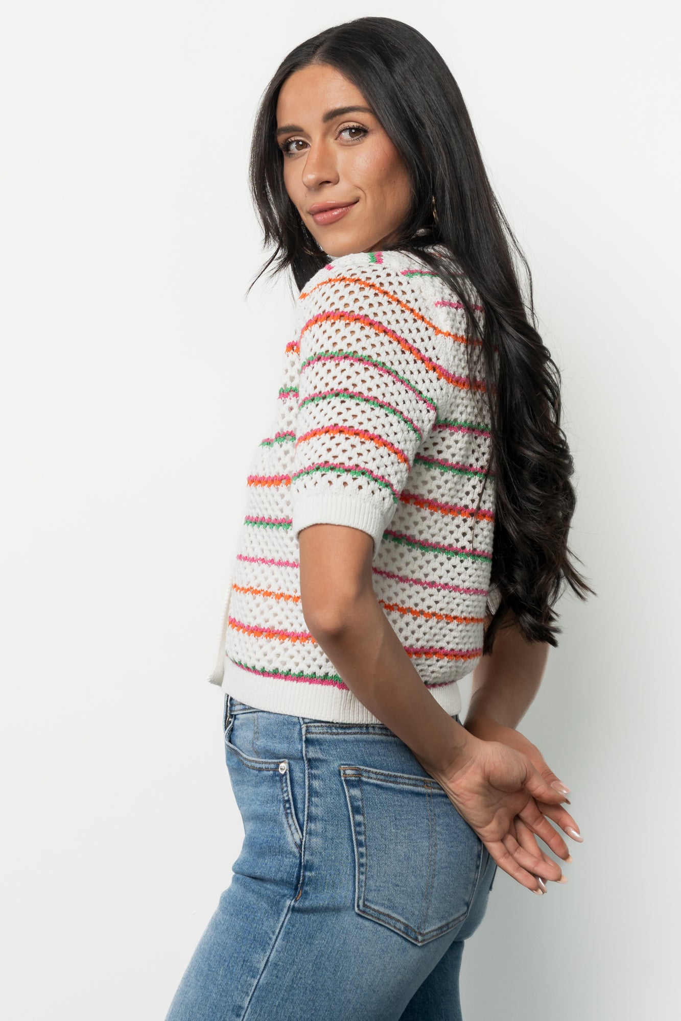 Viento Button Up Cardigan | Multi Stripe-Glamsiq