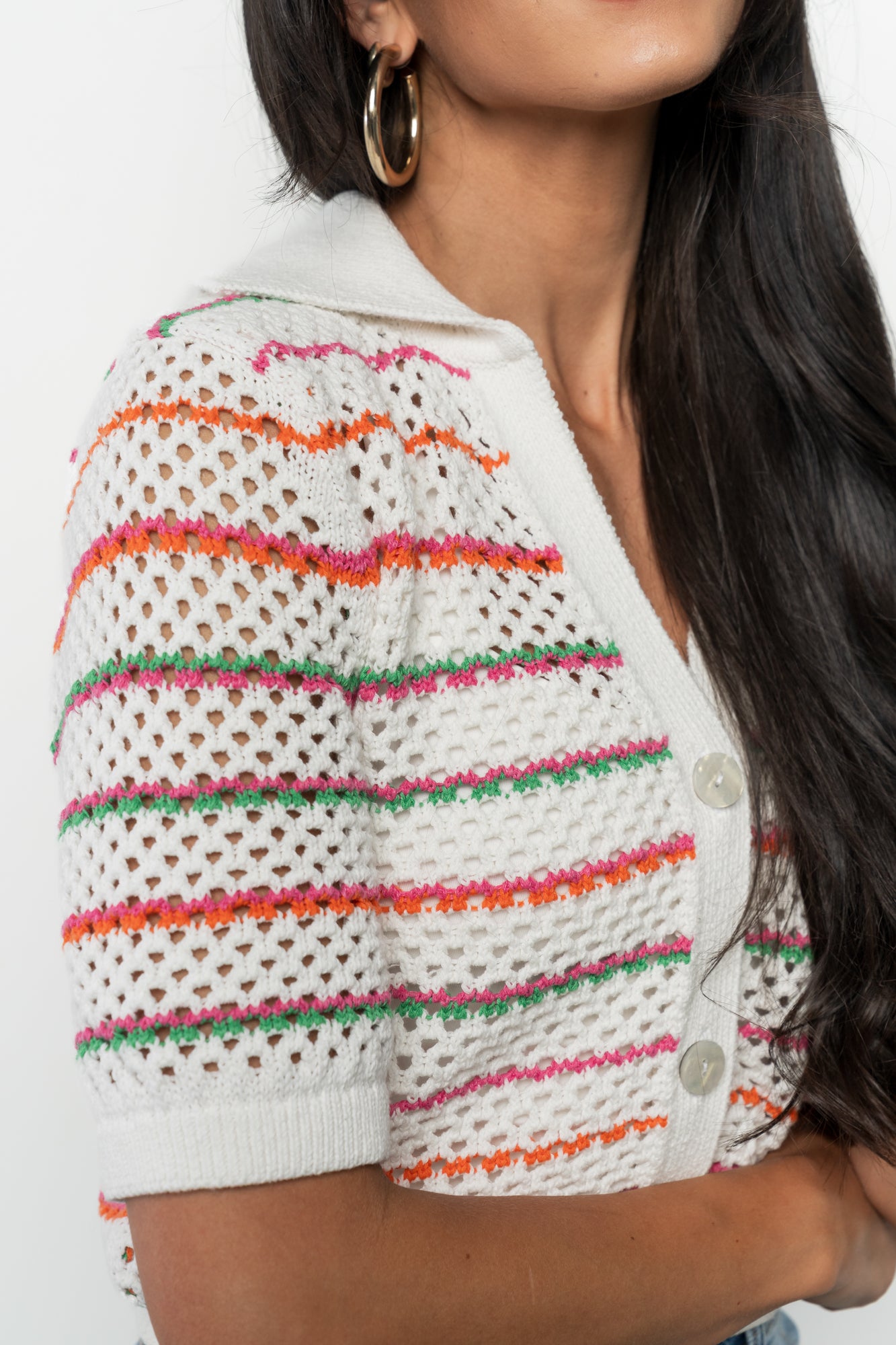 Viento Button Up Cardigan | Multi Stripe-Glamsiq