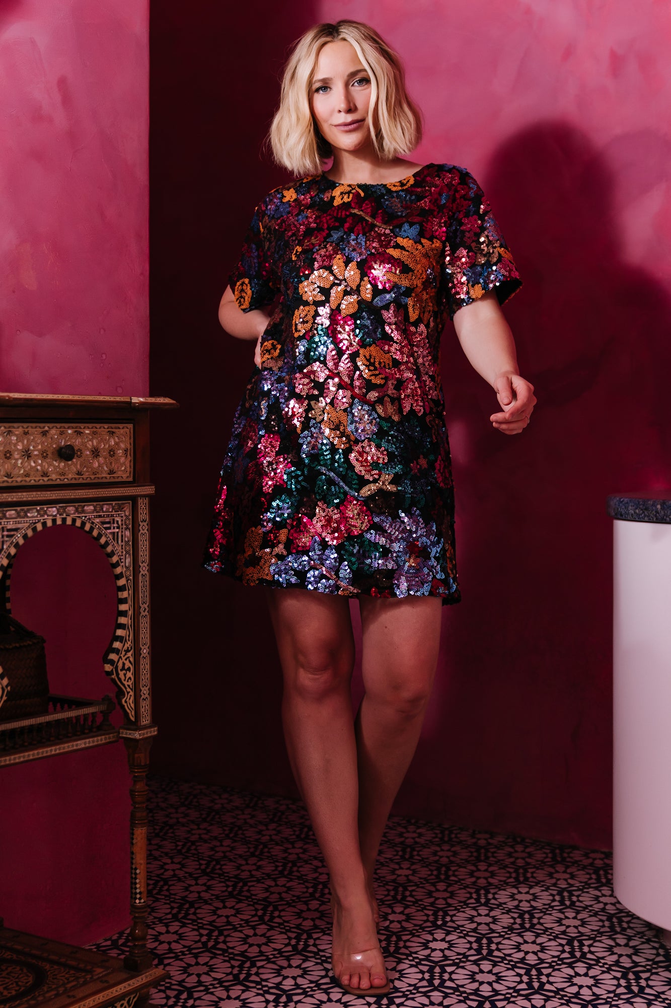 Squires Sequin Short Dress | Black Multi-Glamsiq