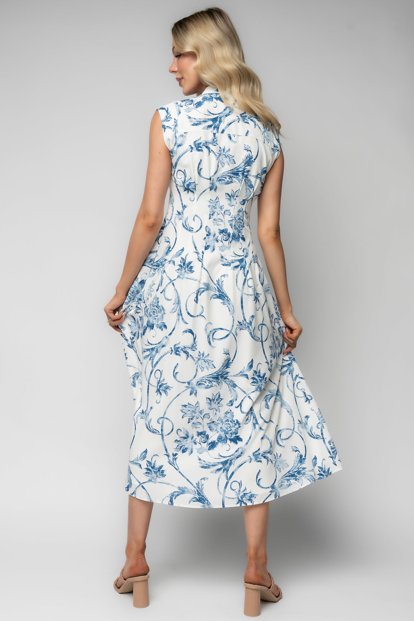 Tobias Midi Dress | Off White + Blue Floral-Glamsiq