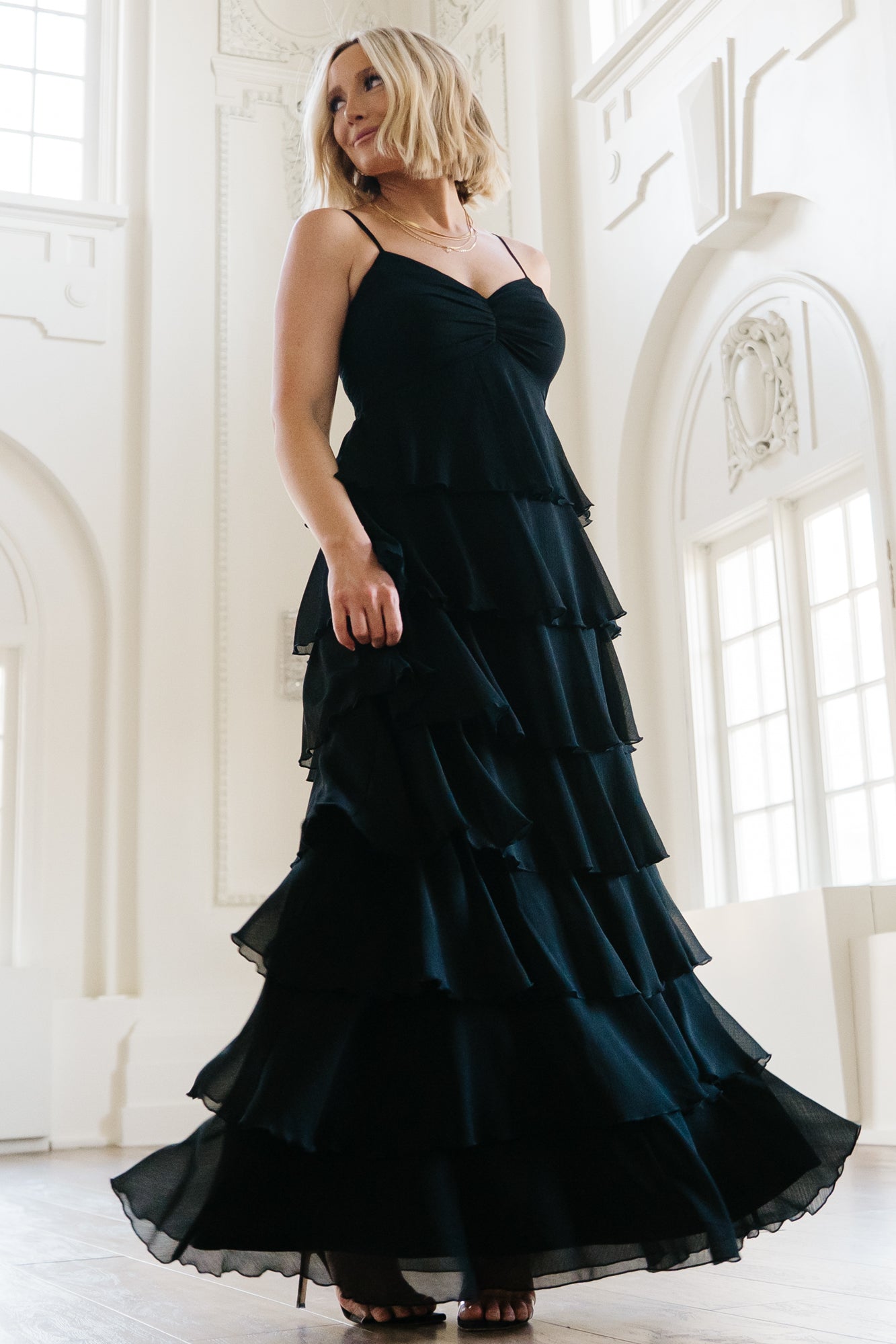 Tiana Tiered Maxi Dress | Black-Glamsiq