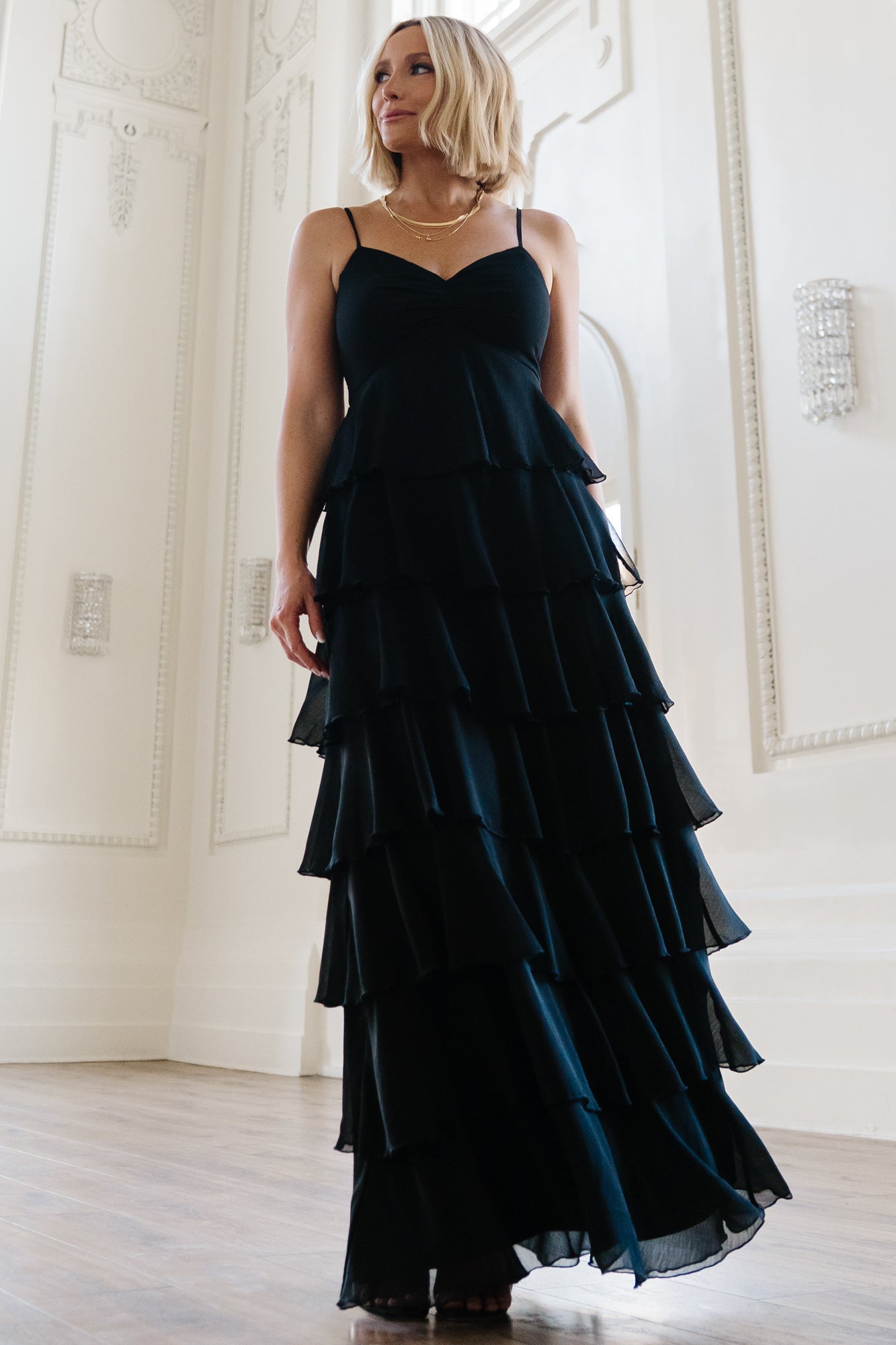 Tiana Tiered Maxi Dress | Black-Glamsiq