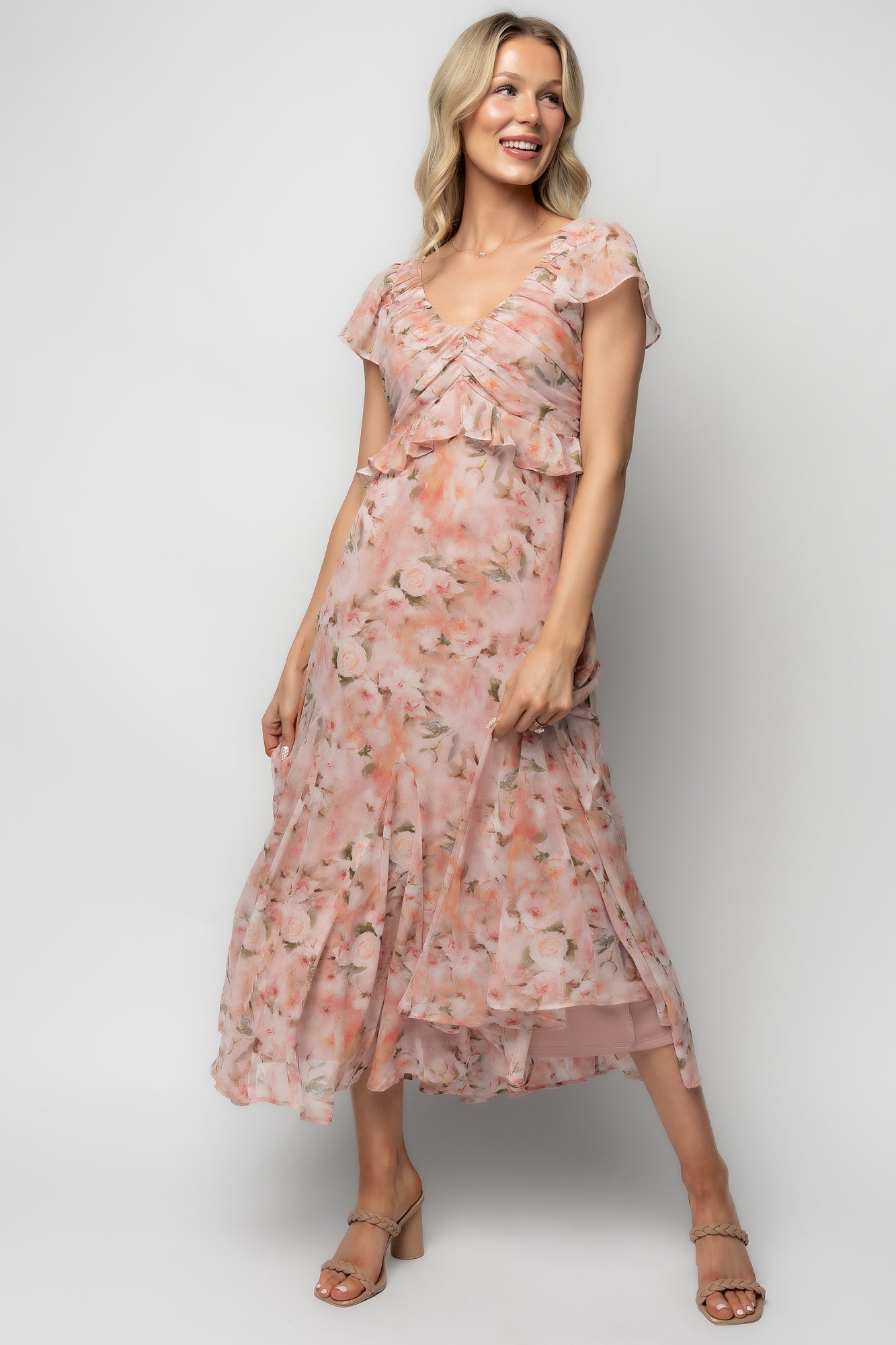 Teuila Midi Dress | Blush Floral-Glamsiq